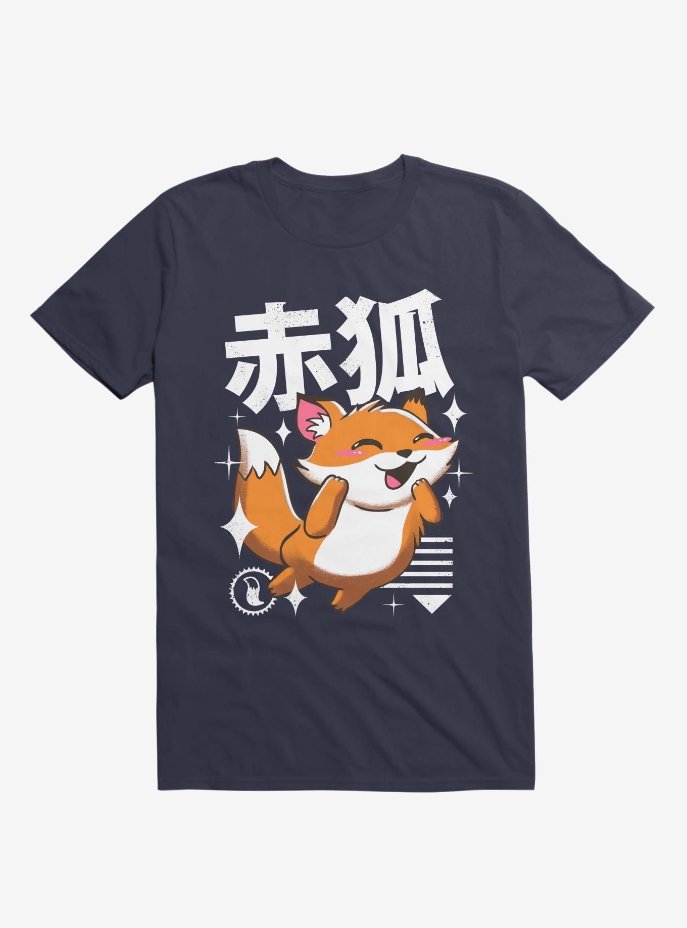 Kawaii Fox Navy Blue T-Shirt, NAVY, hi-res