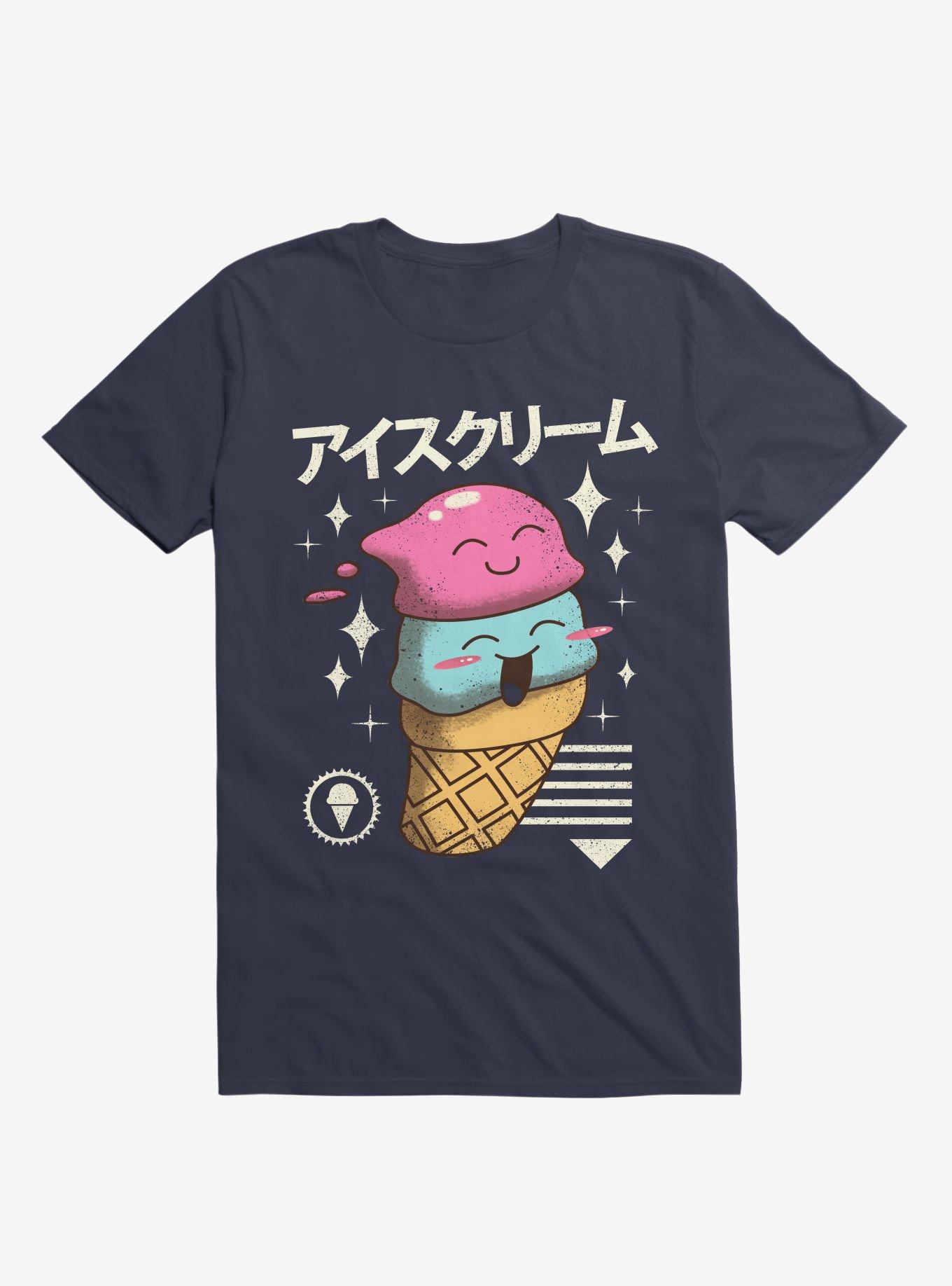Kawaii Ice Cream Navy Blue T-Shirt, , hi-res