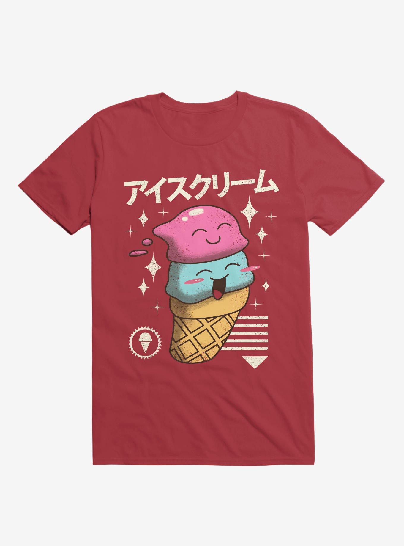 Kawaii Ice Cream Red T-Shirt, , hi-res