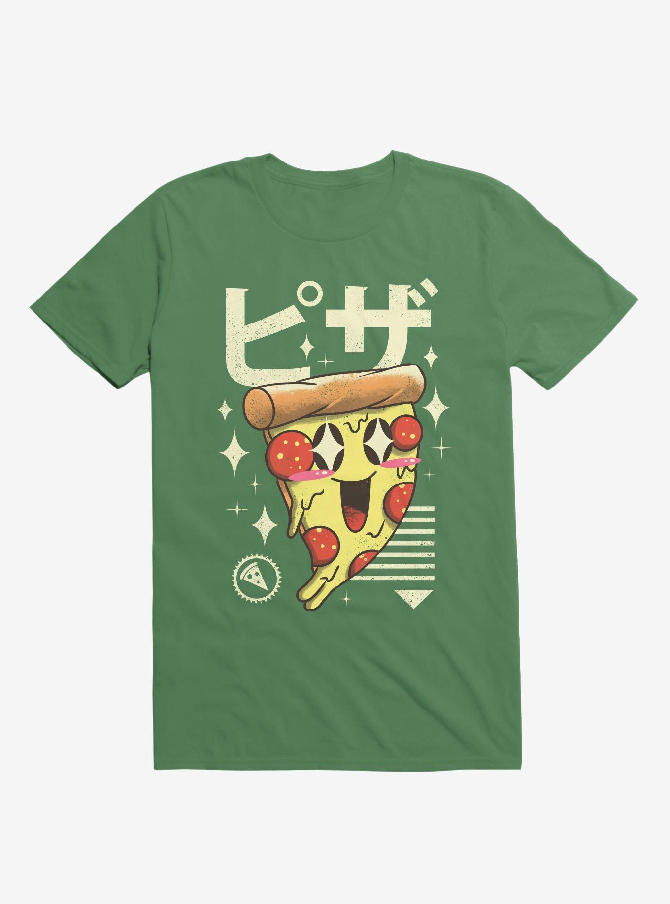 Kawaii Pizza Kelly Green T-Shirt, , hi-res