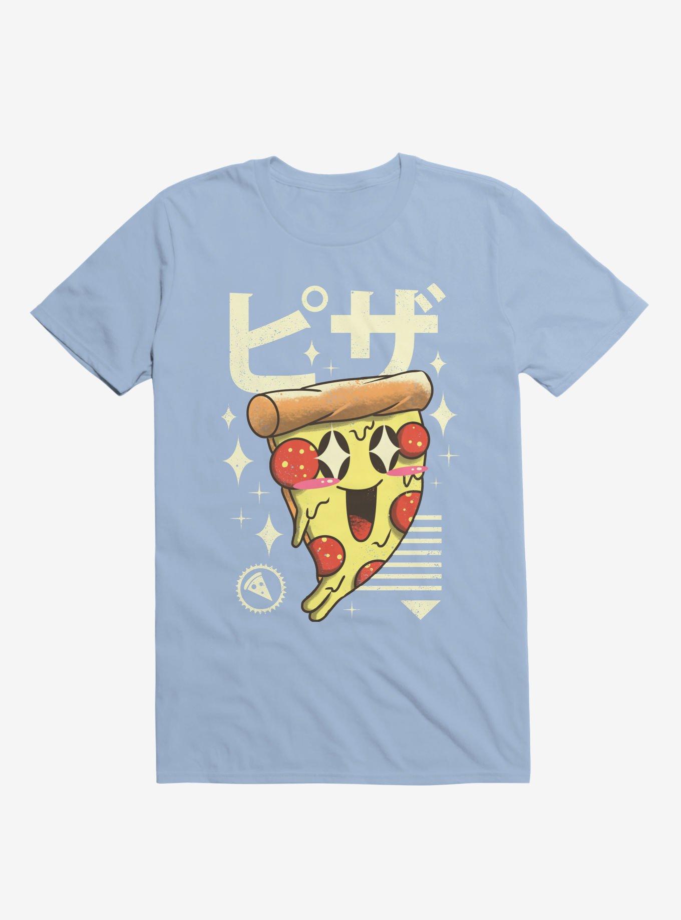 Kawaii Pizza Light Blue T-Shirt, , hi-res