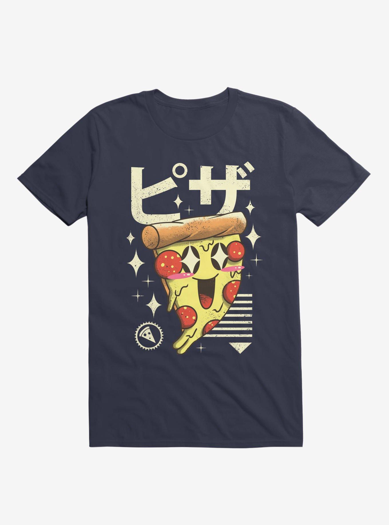 Kawaii Pizza Navy Blue T-Shirt, , hi-res