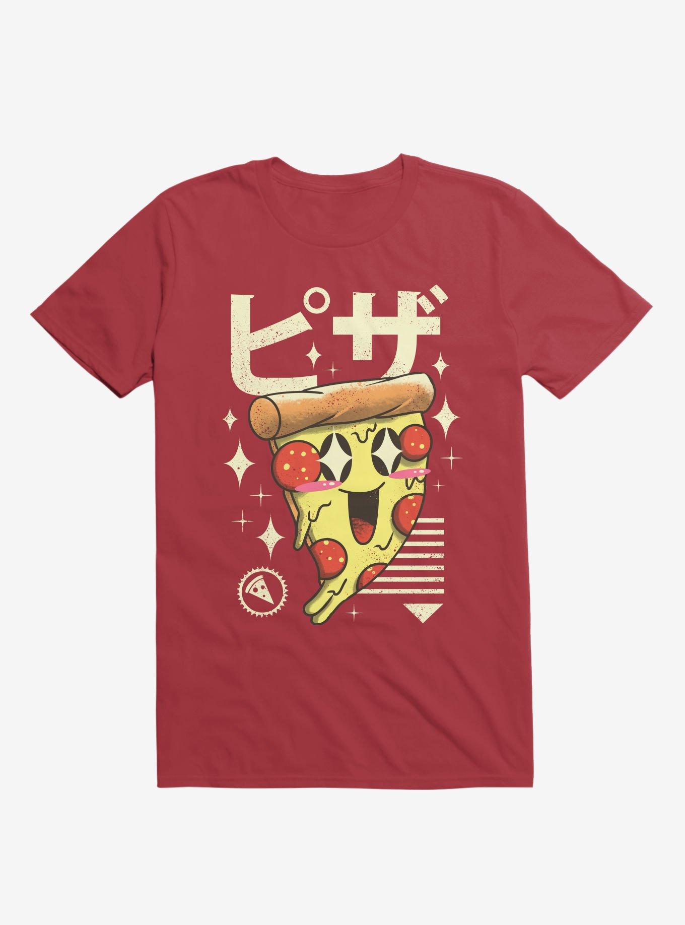 Kawaii Pizza Red T-Shirt, RED, hi-res
