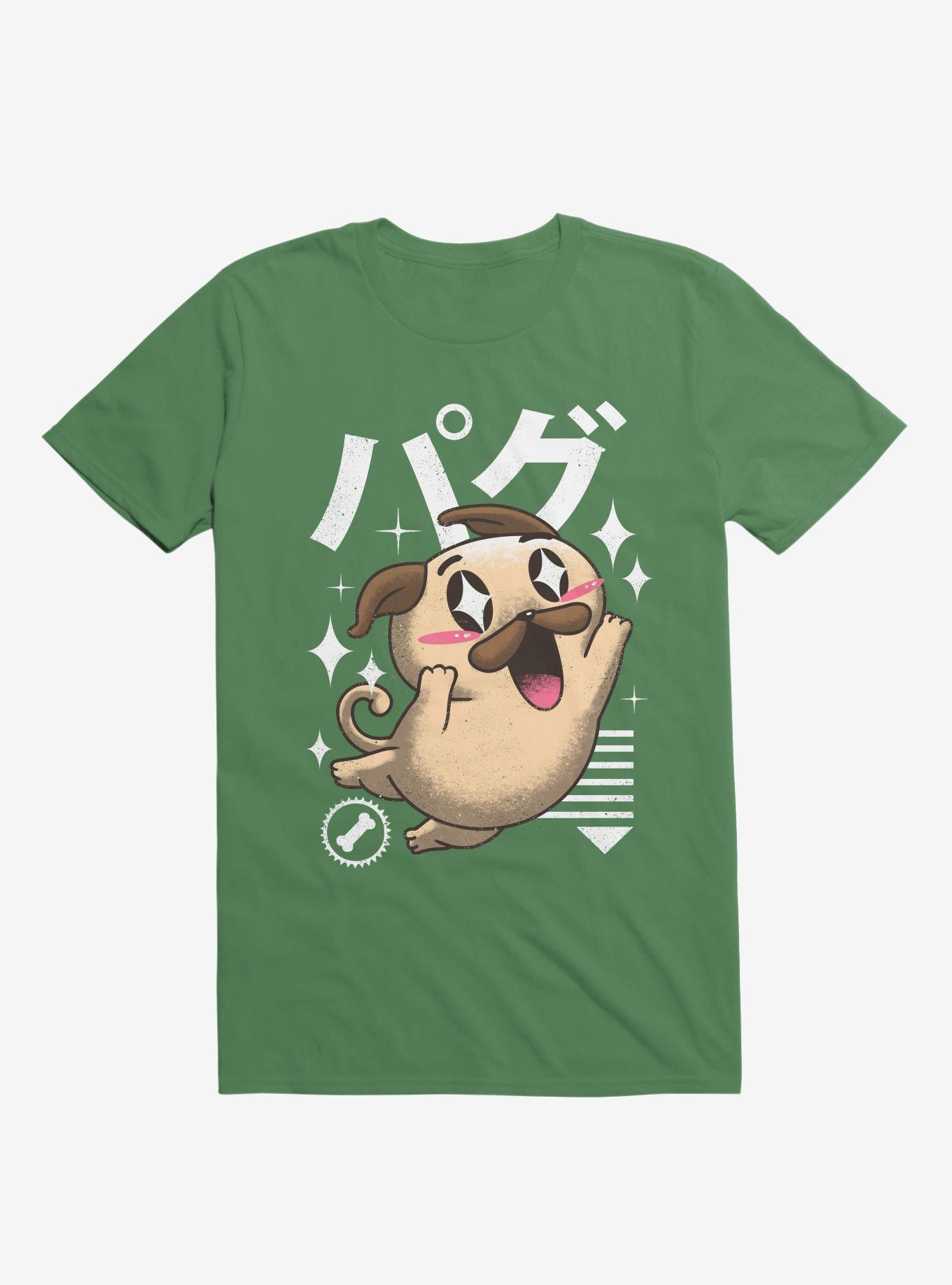 Kawaii Pug Kelly Green T-Shirt, , hi-res