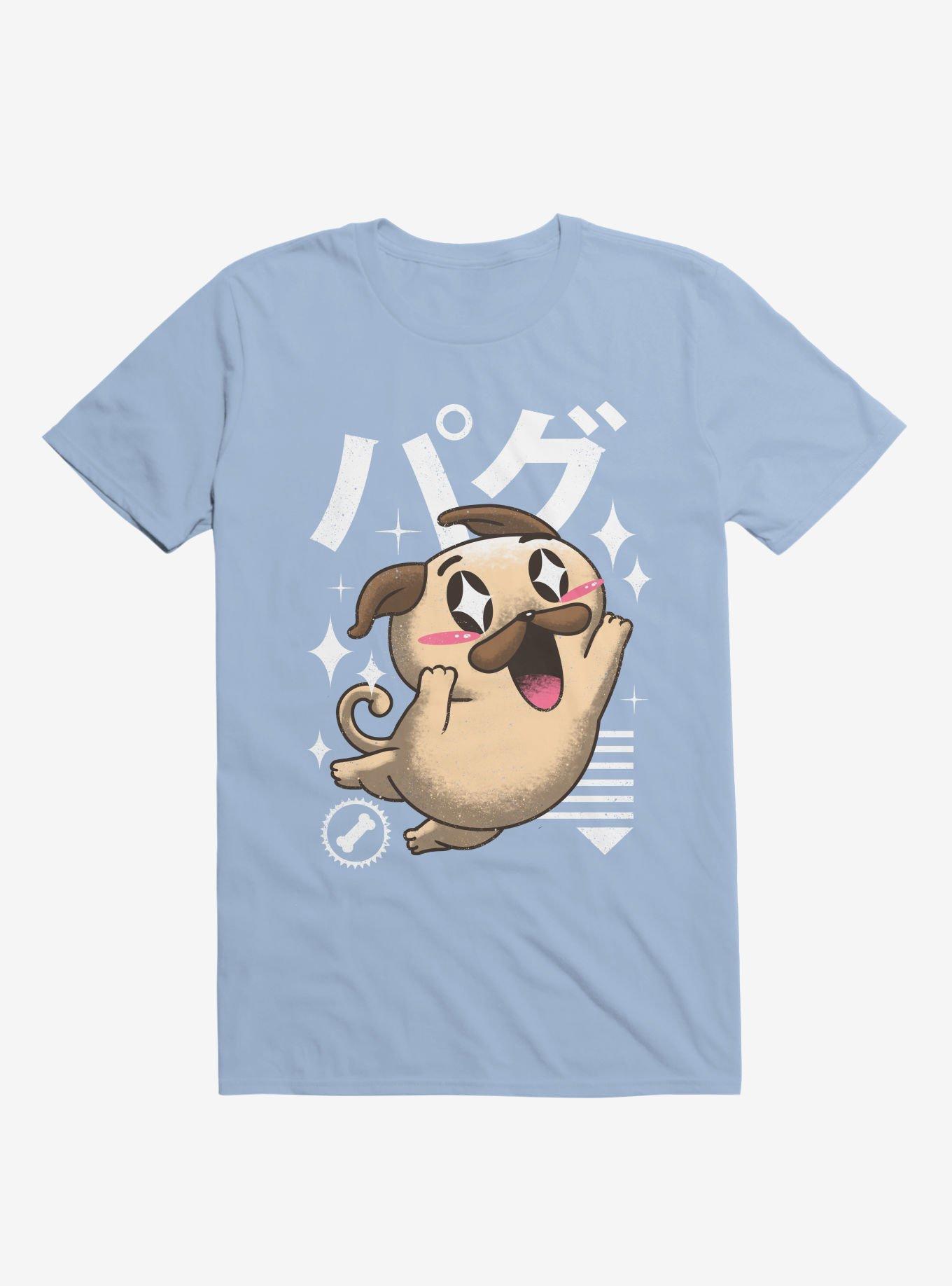 Kawaii Pug Light Blue T-Shirt, , hi-res