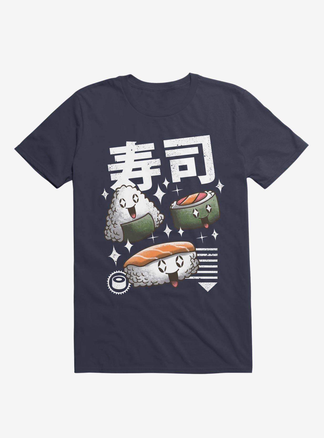 Kawaii Sushi Navy Blue T-Shirt, NAVY, hi-res