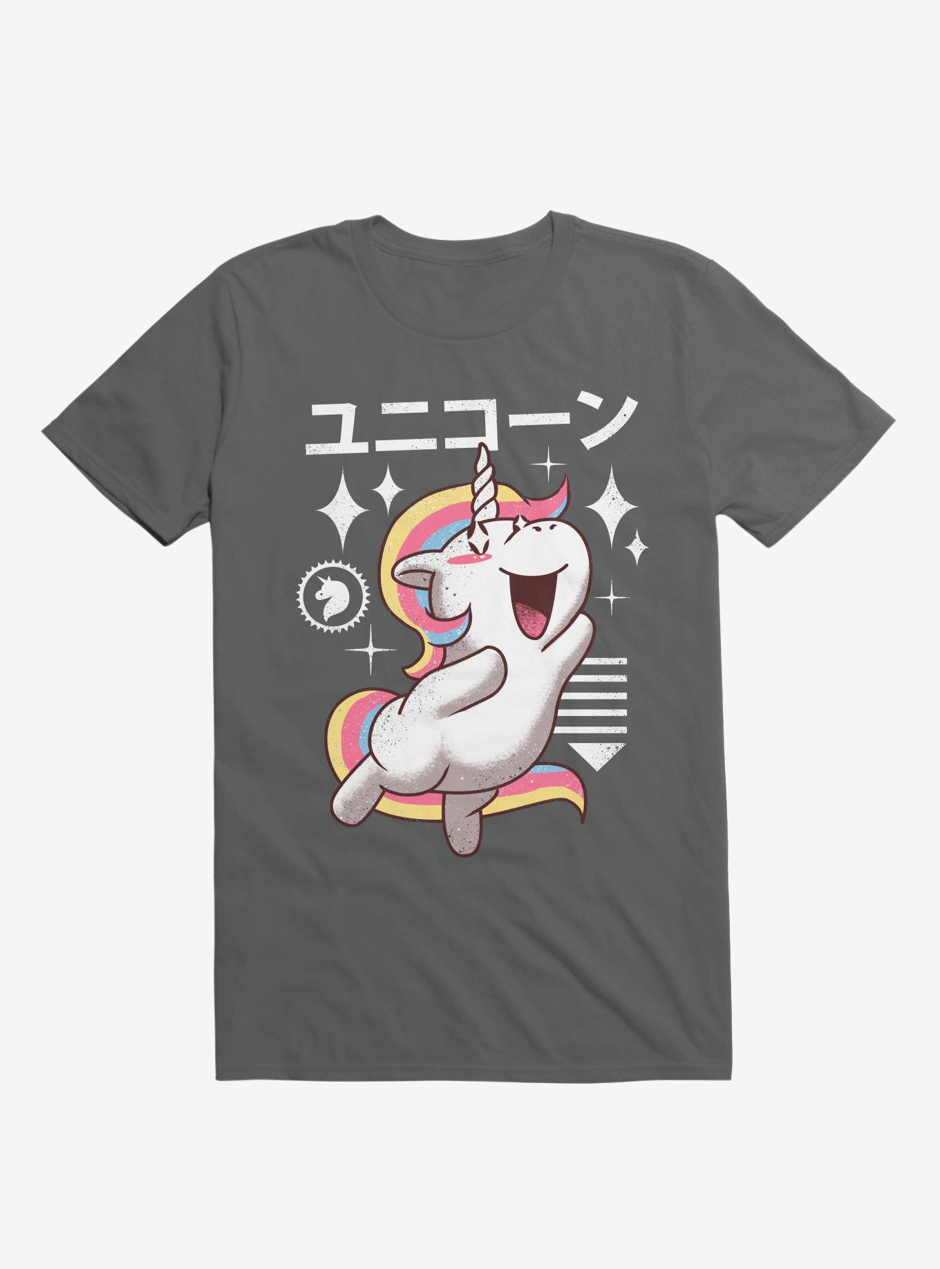 Kawaii Unicorn Charcoal Grey T-Shirt, , hi-res