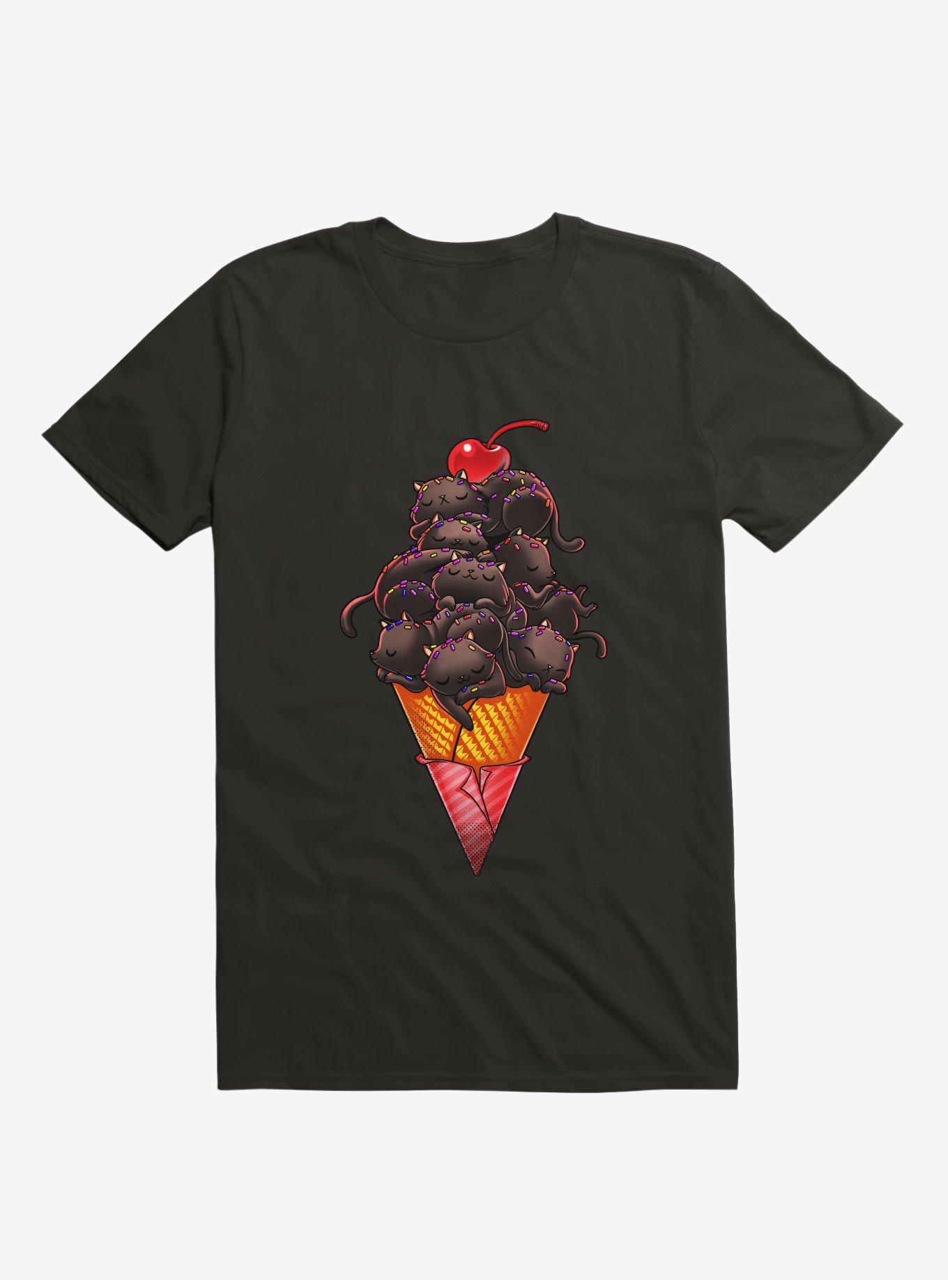 Cat Ice Cream T-Shirt, BLACK, hi-res