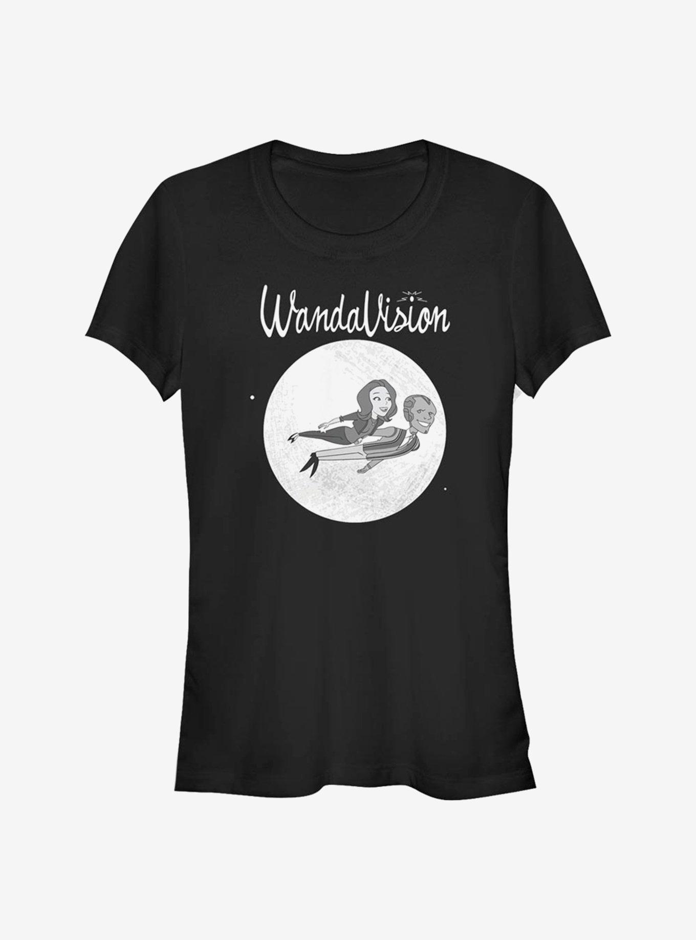 Marvel WandaVision Unusual Couple Flying Cartoon Girls T-Shirt, BLACK, hi-res