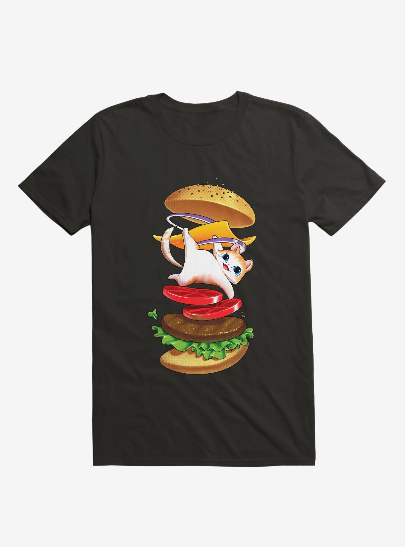 Hamburger Cat T-Shirt, BLACK, hi-res