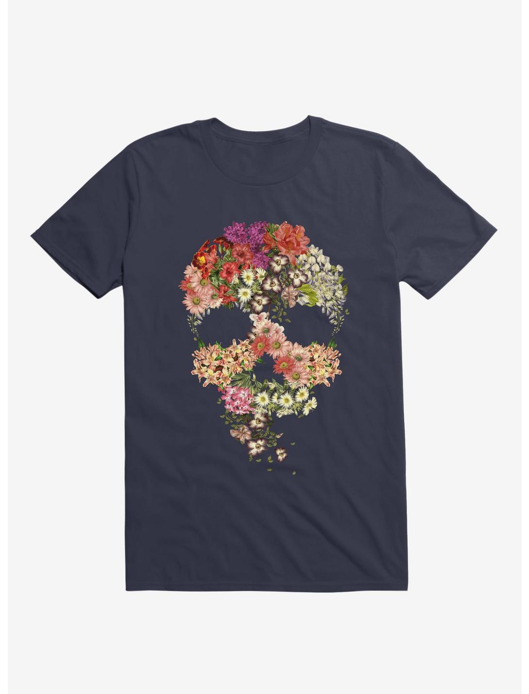 Skull Floral Decay T-Shirt, NAVY, hi-res