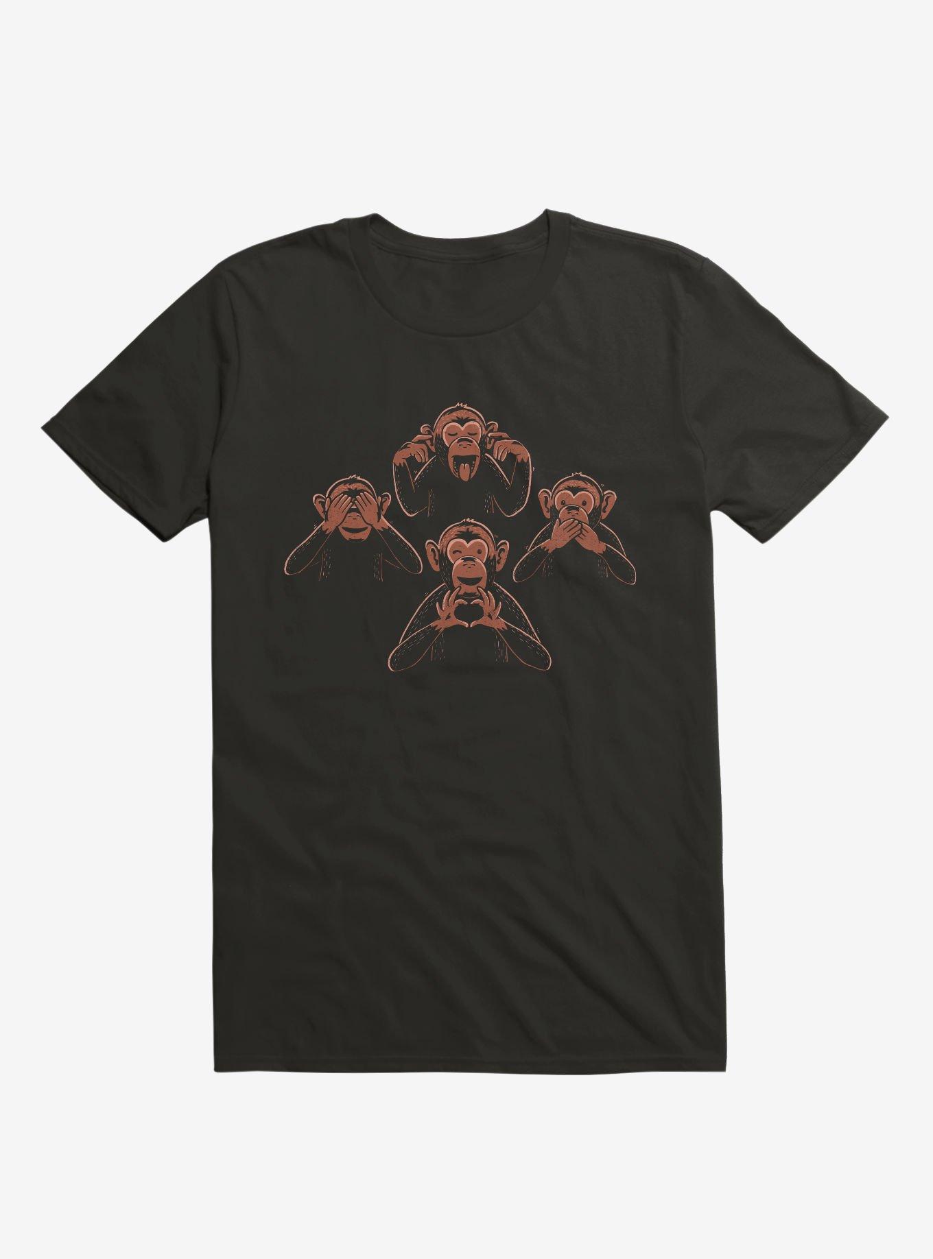 Three Wise Monkey And One Lover T-Shirt, BLACK, hi-res