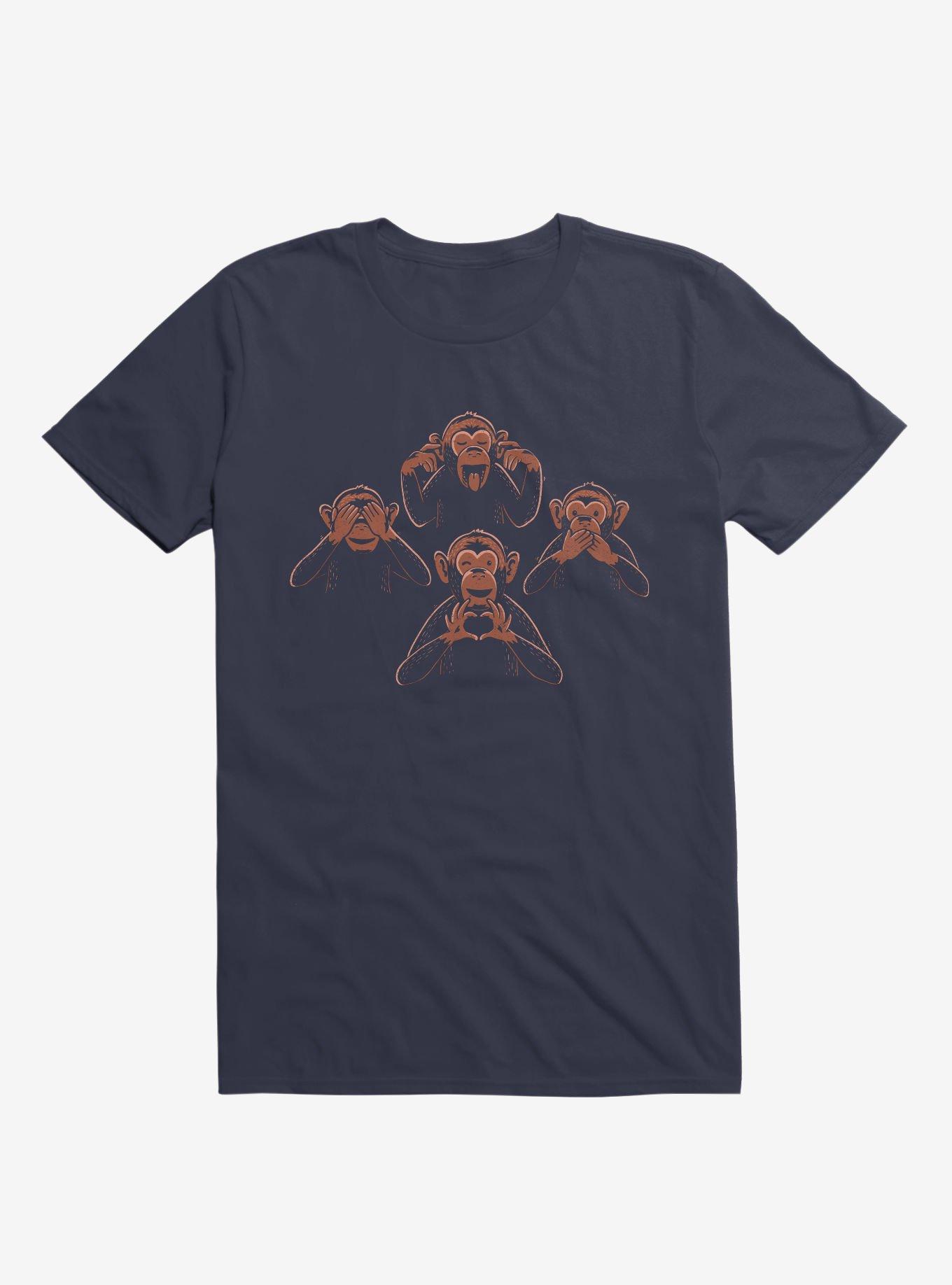 Three Wise Monkey And One Lover T-Shirt, NAVY, hi-res
