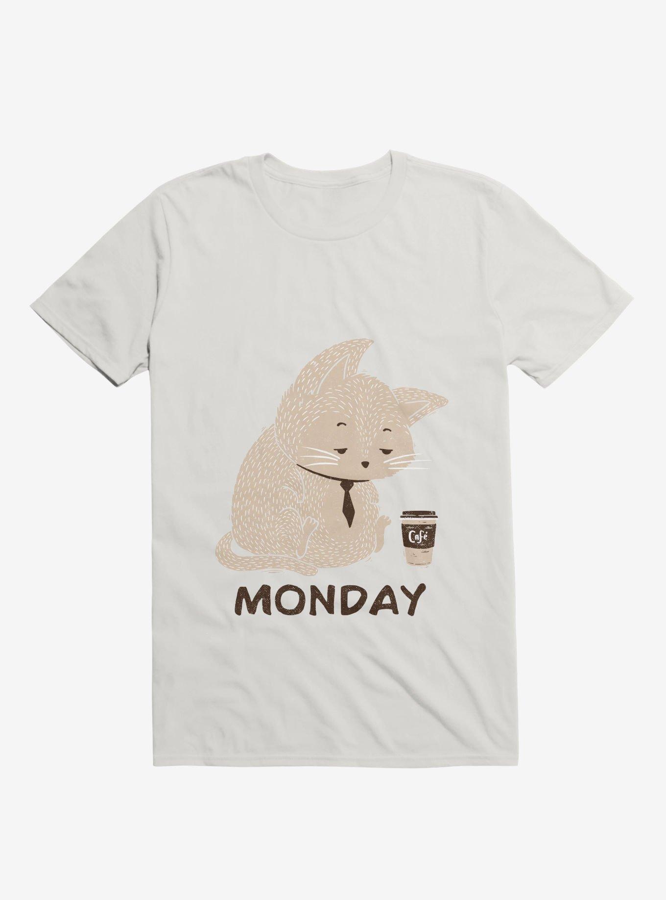 Monday Cat T-Shirt, WHITE, hi-res