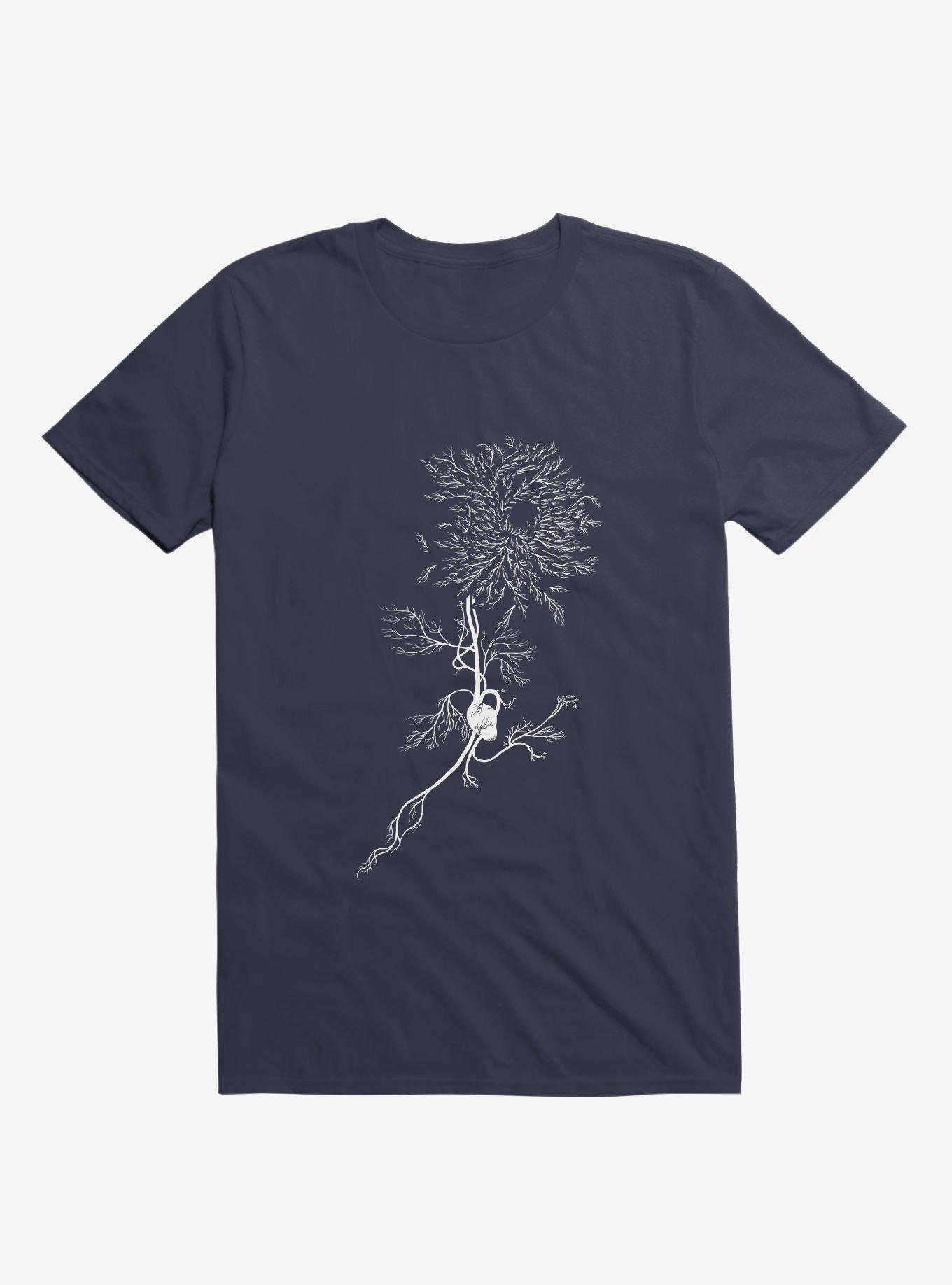 White Chrysanthemum T-Shirt, NAVY, hi-res