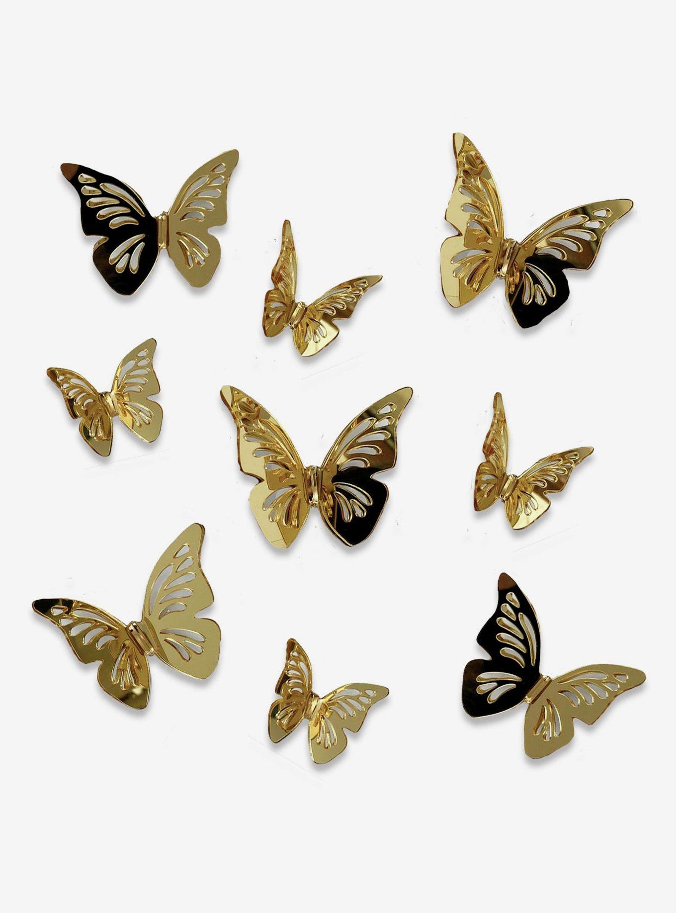 3D Gold Butterflies Peel & Stick Mirrors, , hi-res