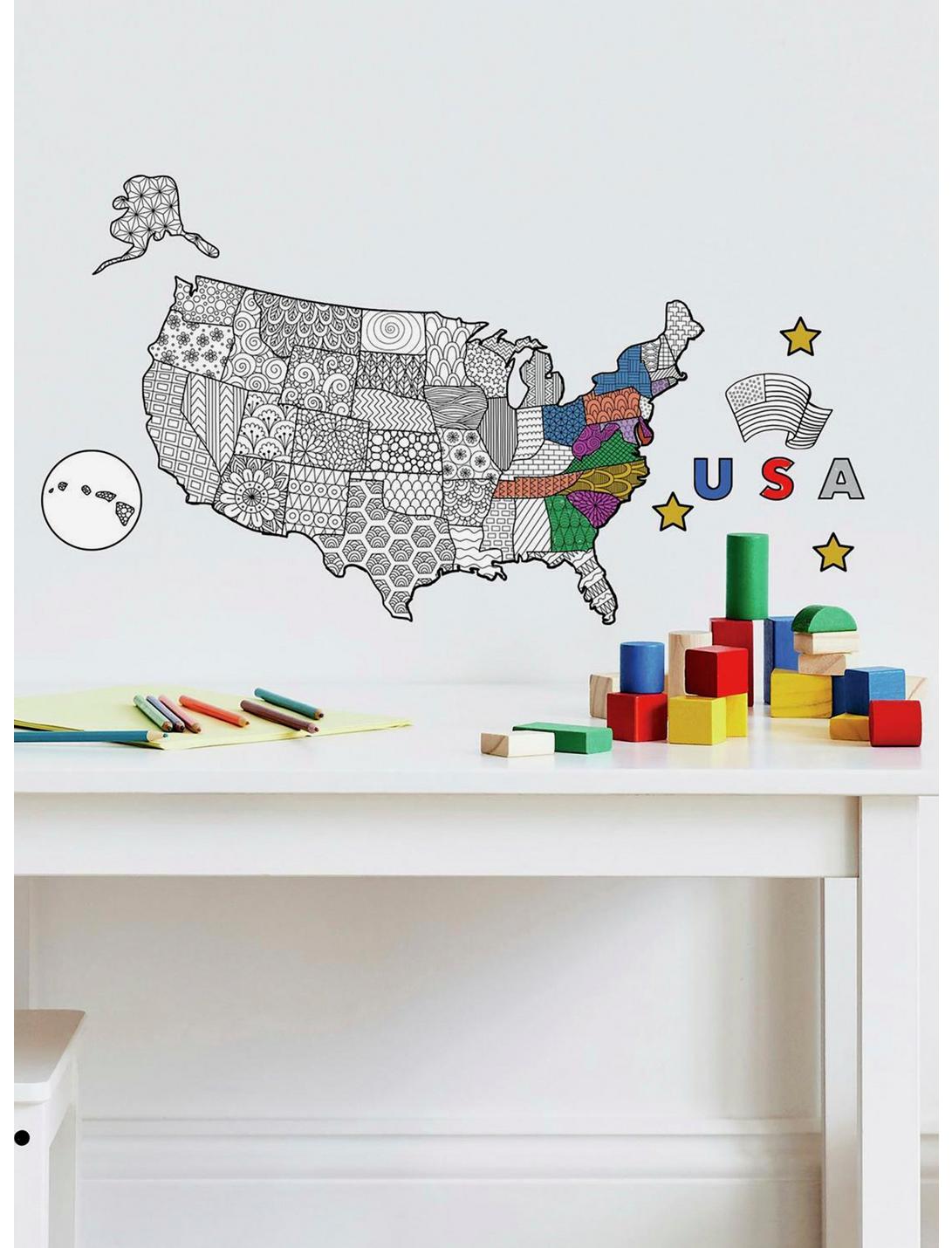 Color Your Own Map Peel And Stick Wall Decals, , hi-res