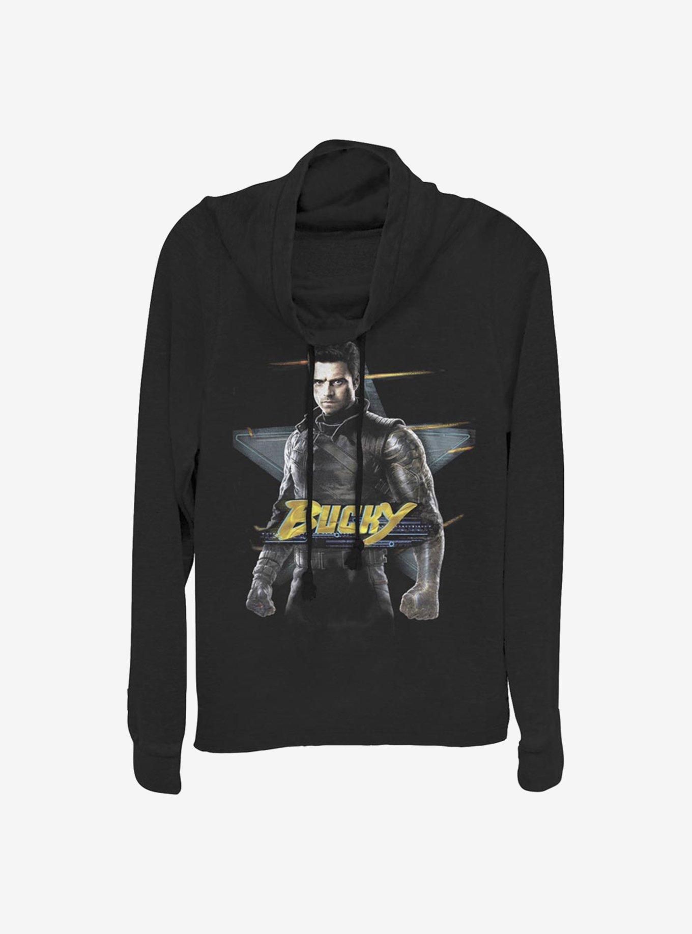 Marvel The Falcon And The Winter Soldier Bucky Cowl Neck Long-Sleeve Girls Top, BLACK, hi-res