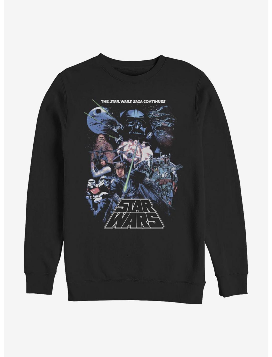 Star Wars Episode V The Empire Strikes Back Saga Group Poster Sweatshirt, BLACK, hi-res