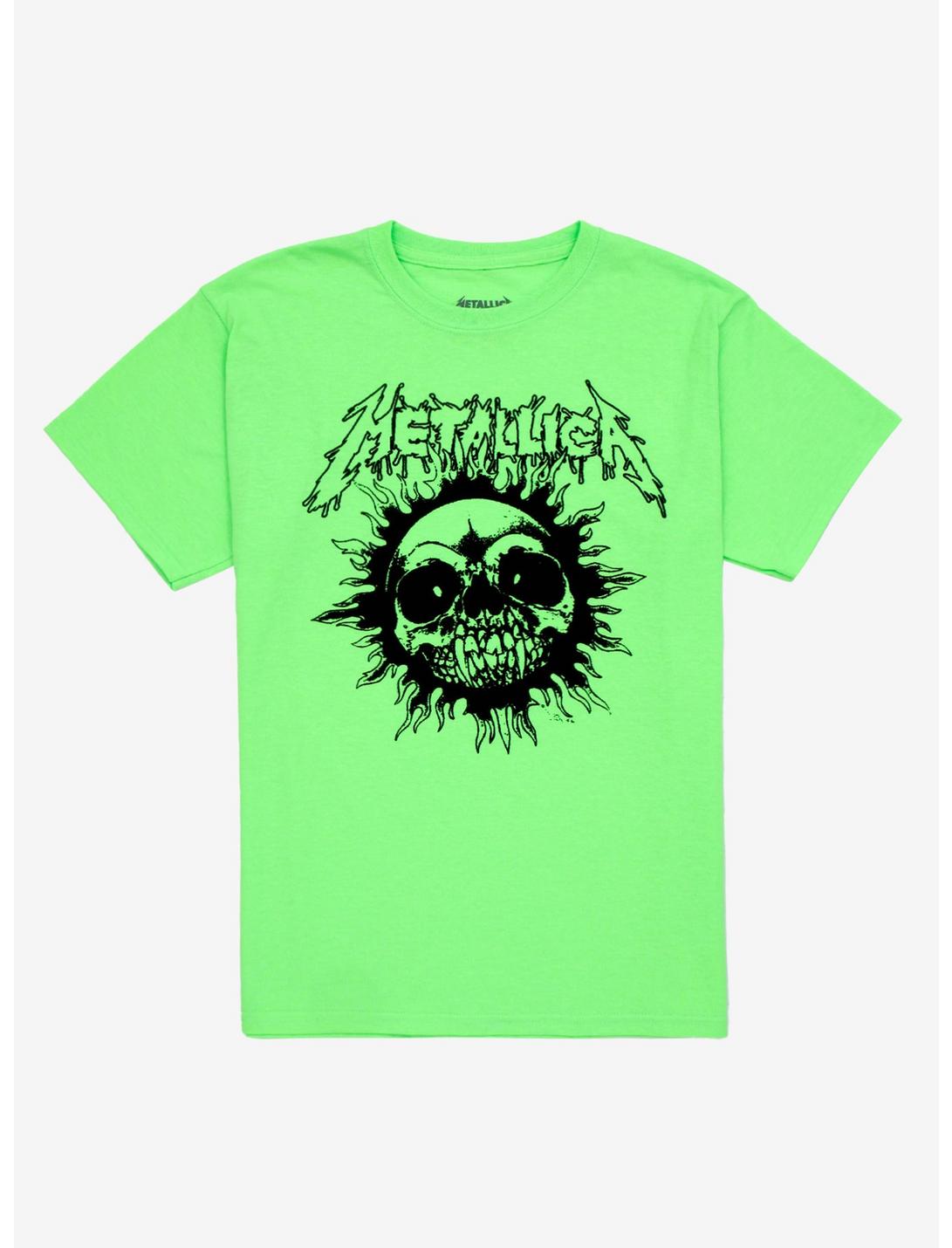 Metallica Neon Skull Sun Boyfriend Fit Girls T-Shirt, NEON GREEN, hi-res