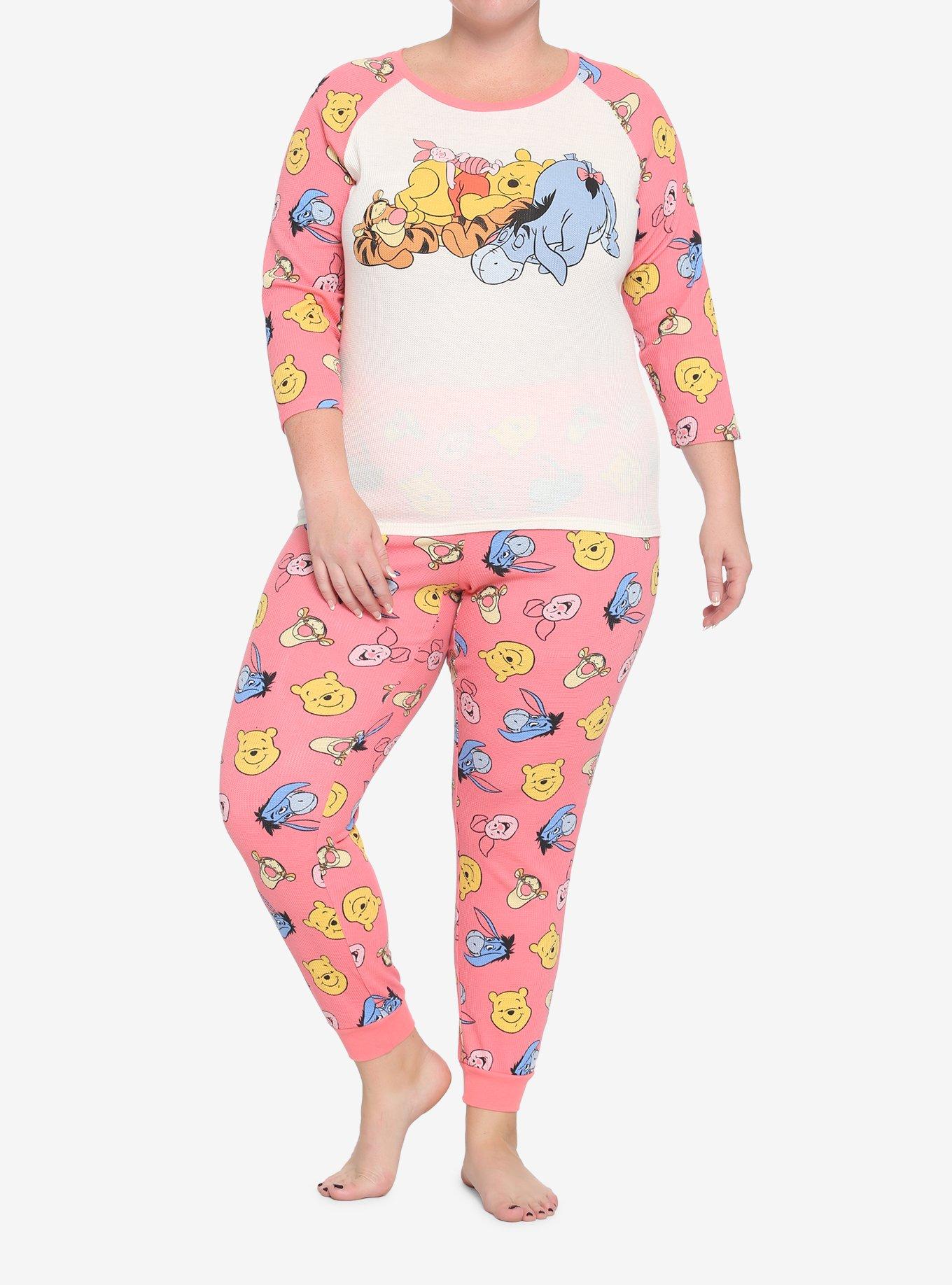 Disney Winnie The Pooh Characters Girls Thermal Pajama Set Plus