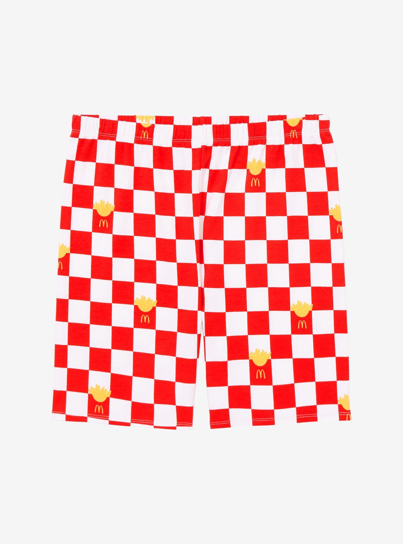 McDonald's French Fries Checkered Women's Biker Shorts - BoxLunch Exclusive, CHECKERED, hi-res