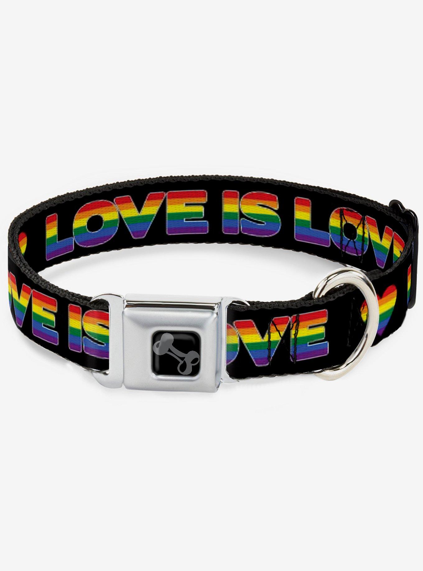 Love Is Love Heart Seatbelt Dog Collar, RAINBOW, hi-res