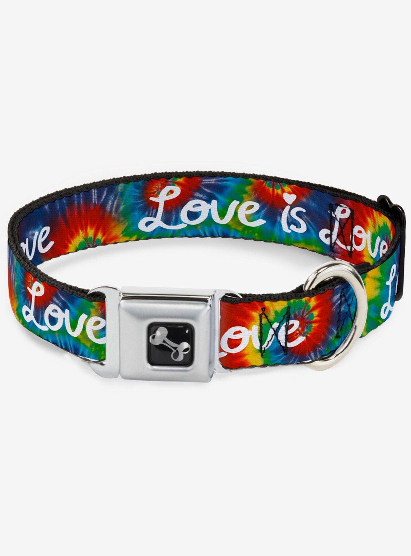 Love Is Love Tie Dye Seatbelt Dog Collar, RAINBOW, hi-res