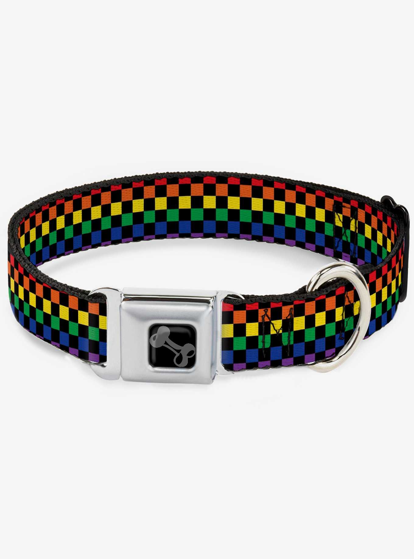 Rainbow Checker Seatbelt Dog Collar, , hi-res