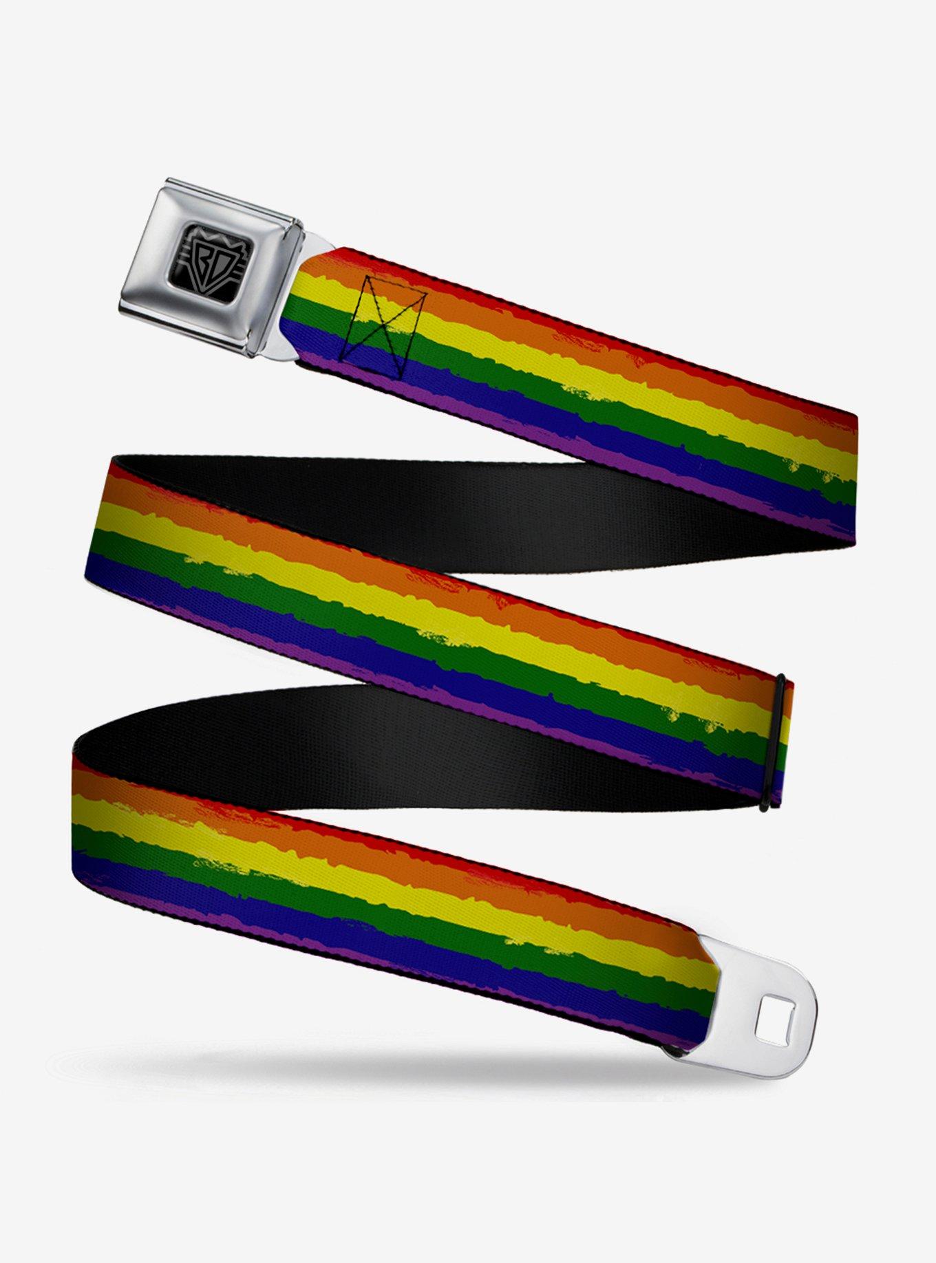 Rainbow Stripe Painted Seatbelt Belt