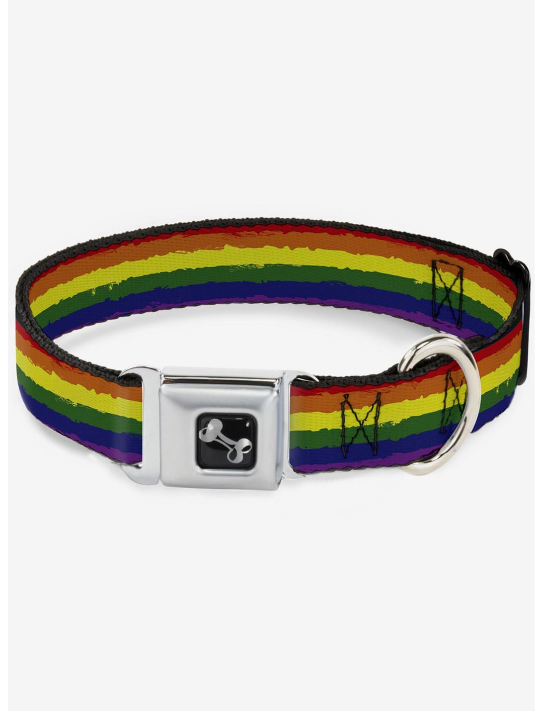 Rainbow Stripe Painted Seatbelt Dog Collar, RAINBOW, hi-res