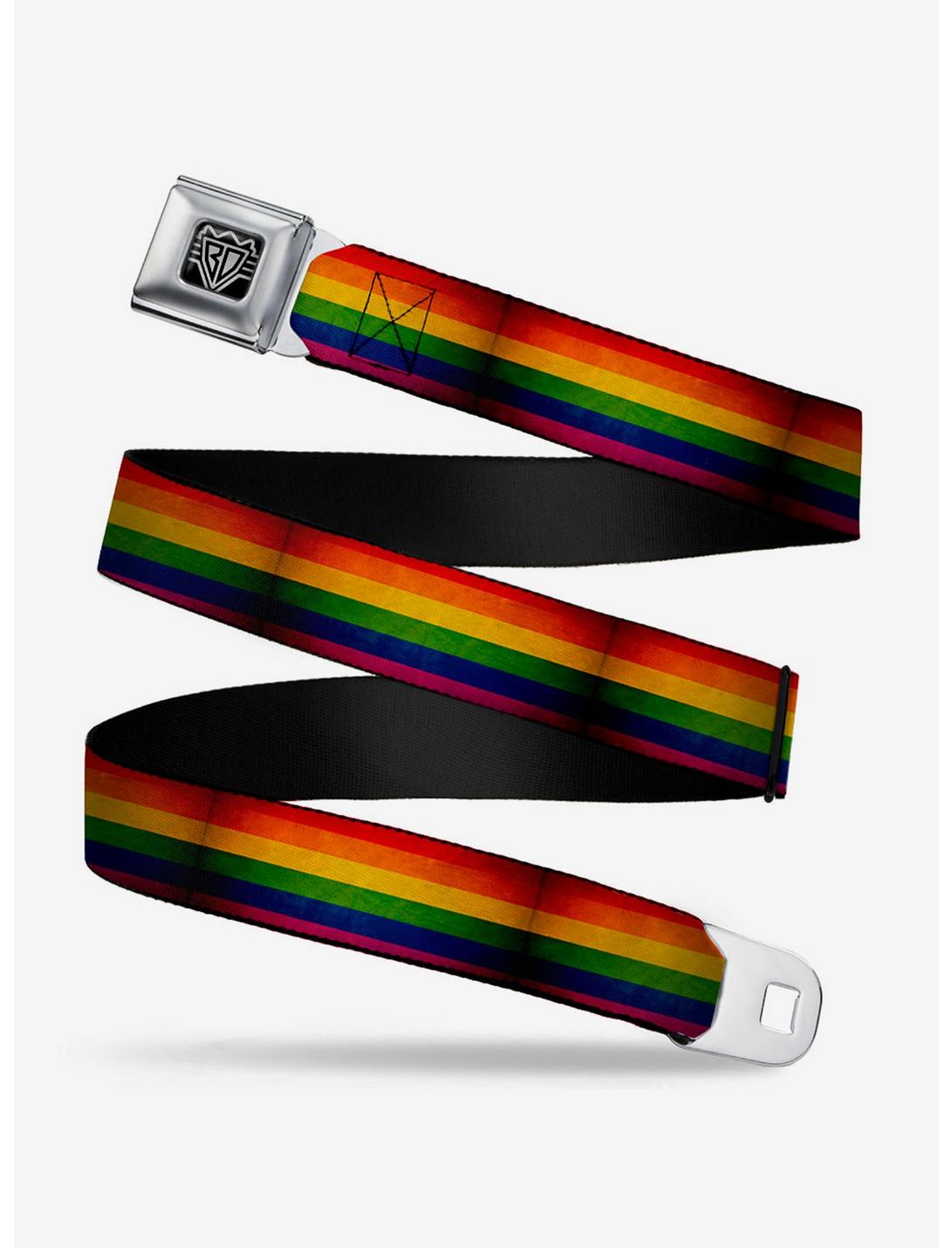 Weathered Rainbow Pride Flag Seatbelt Belt, RAINBOW, hi-res