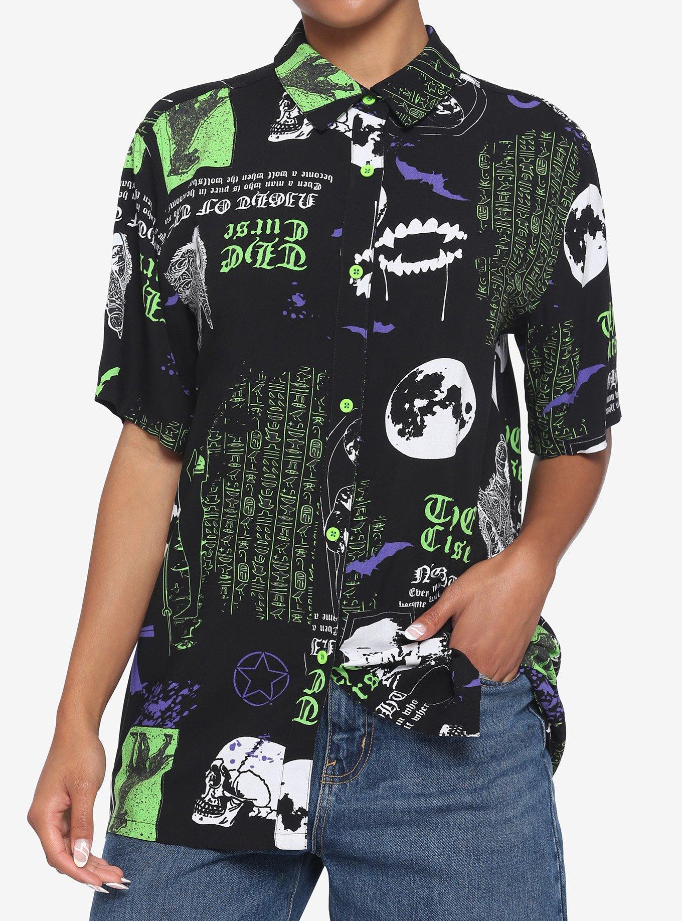 Universal Monsters Collage Girls Woven Button-Up, MULTI, hi-res