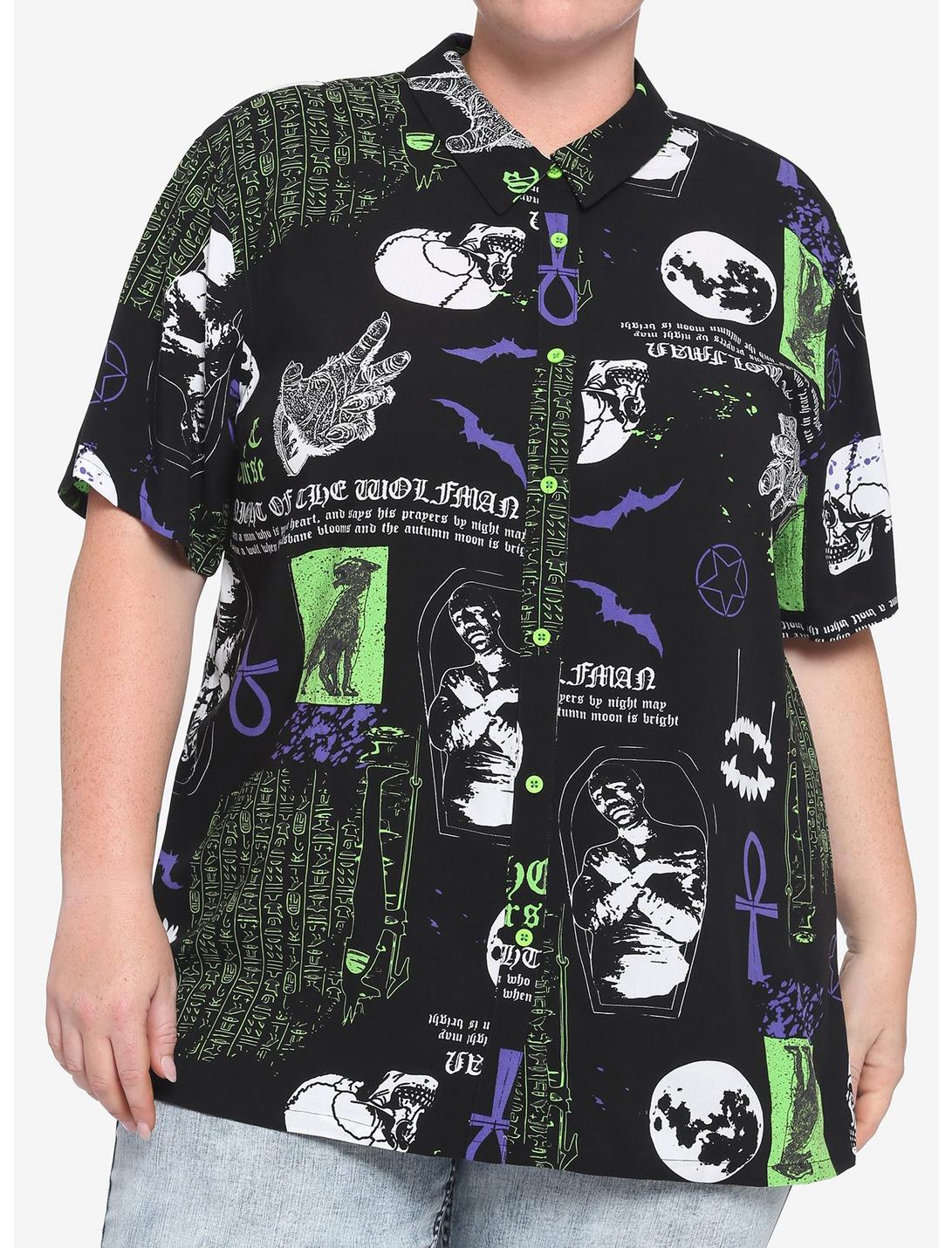Universal Monsters Collage Girls Woven Button-Up Plus Size, MULTI, hi-res