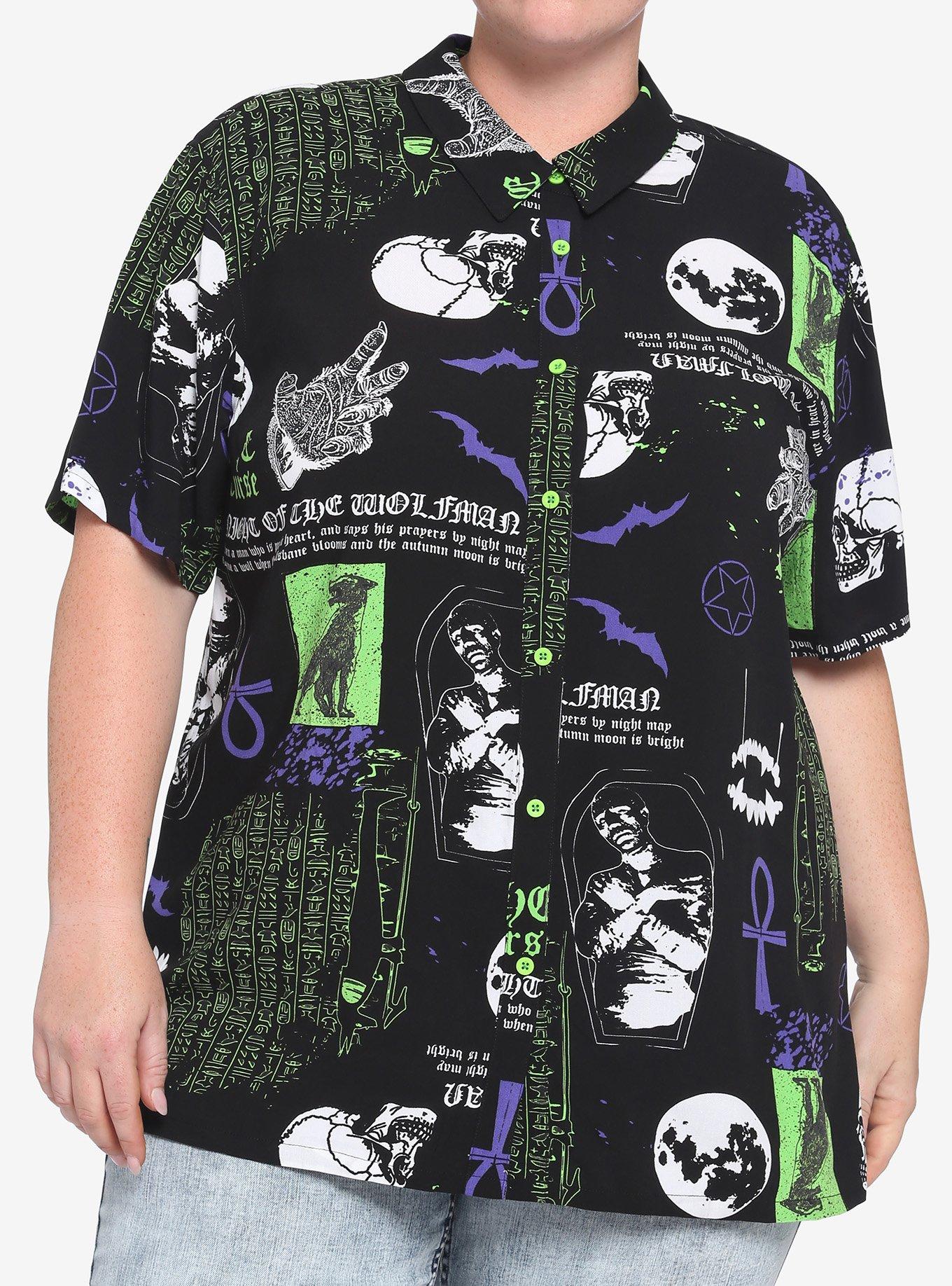 Universal Monsters Collage Girls Woven Button-Up Plus Size, MULTI, hi-res