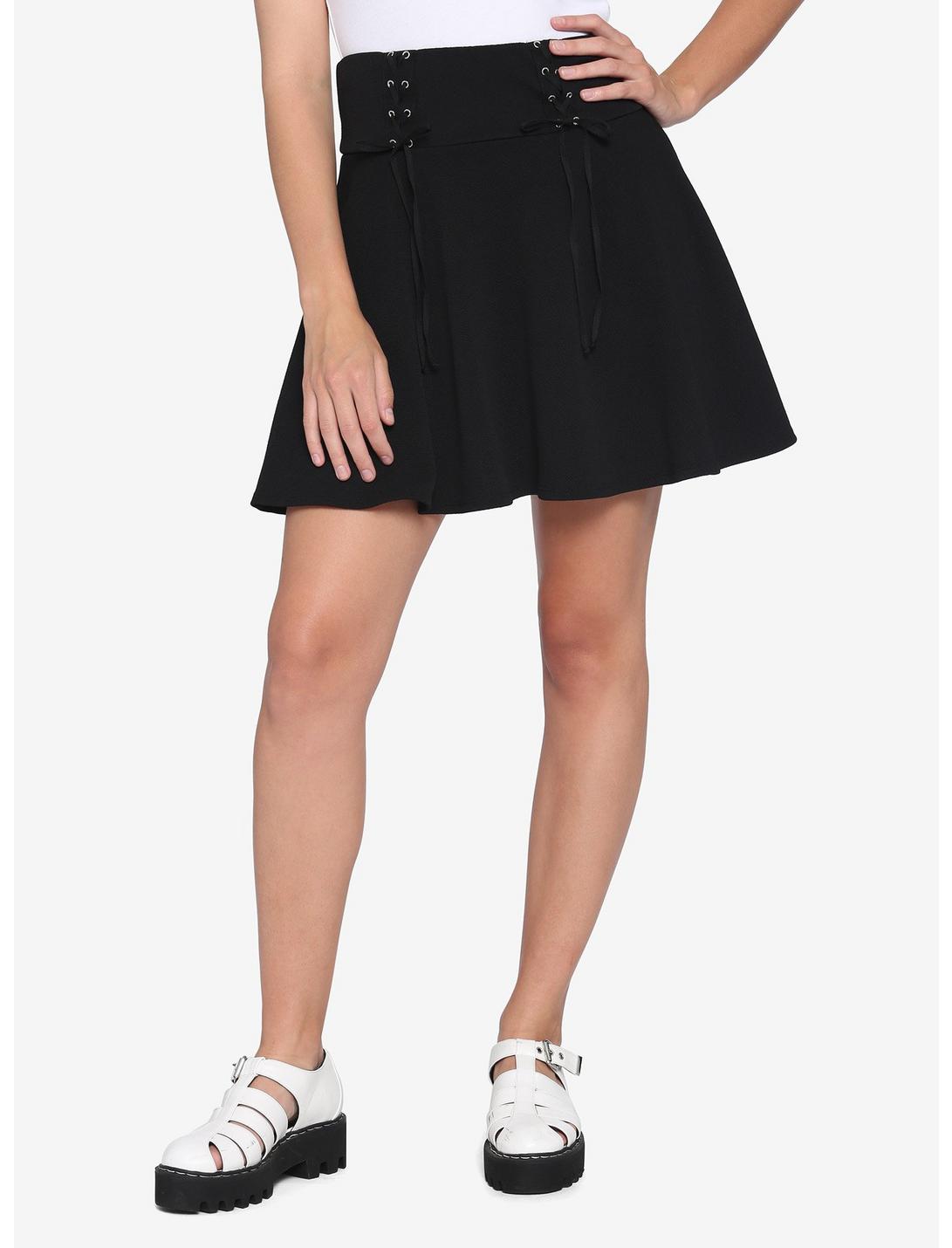 Multi Lace-Up Black Yoke Skirt, BLACK, hi-res