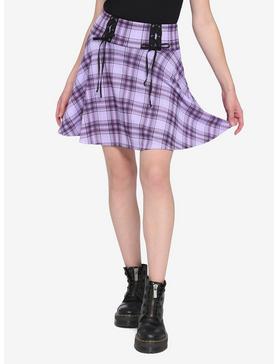 Purple Plaid Multi Lace-Up Yoke Skirt, , hi-res