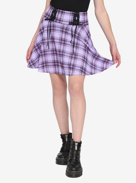 Purple Plaid Multi Lace-Up Yoke Skirt | Hot Topic