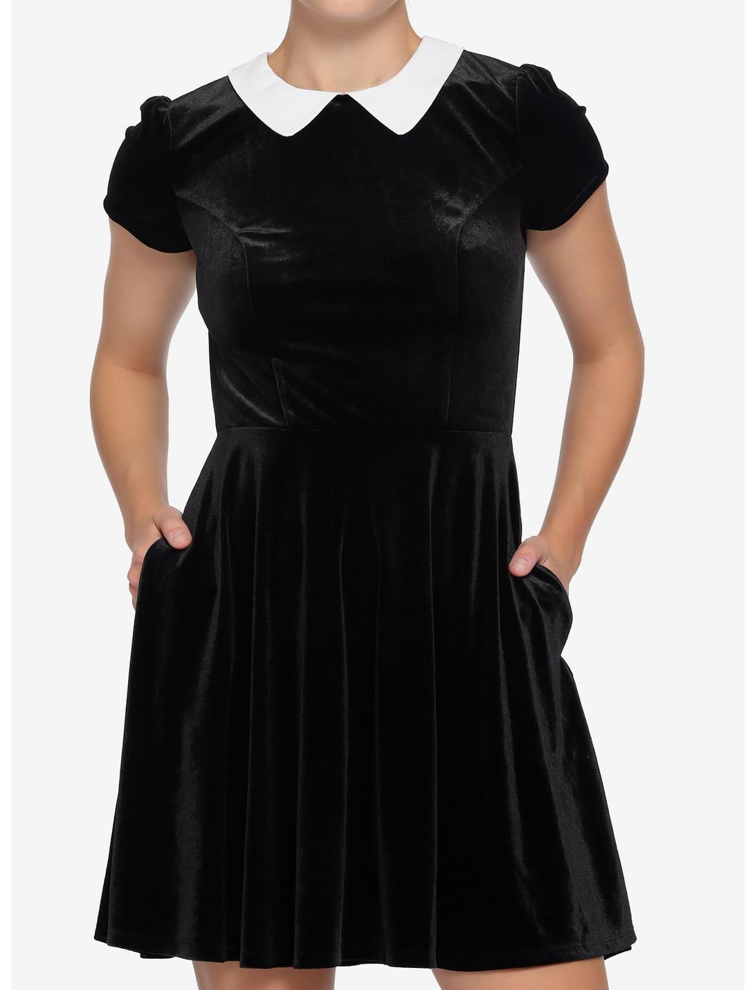 Black & White Collar Velvet Dress, MULTI, hi-res