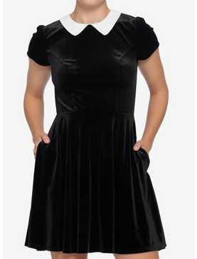 Black & White Collar Velvet Dress, , hi-res