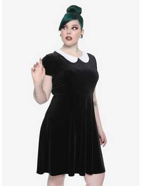 Black & White Collar Velvet Dress Plus Size, , hi-res