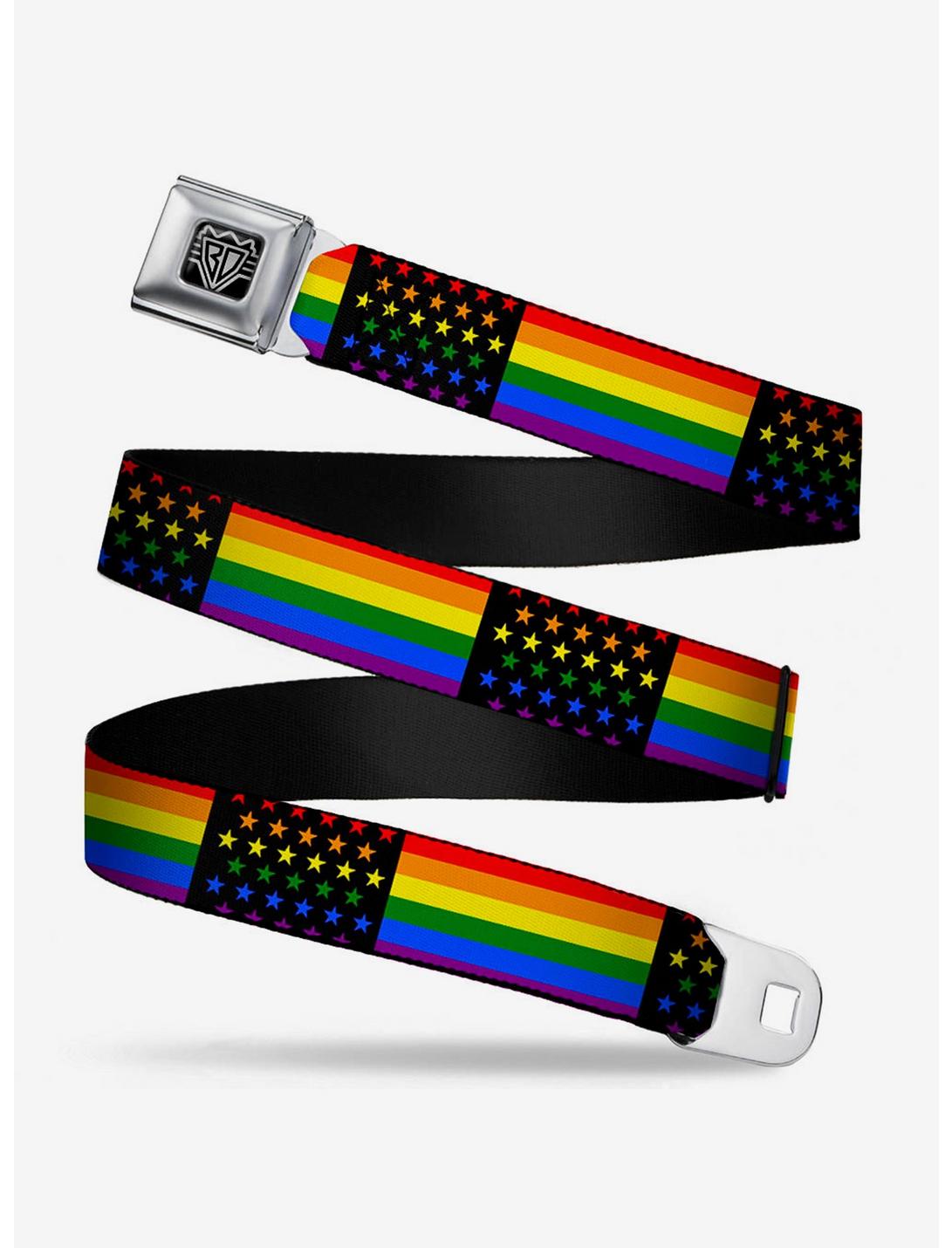 American Pride Flag Seatbelt Belt, RAINBOW, hi-res