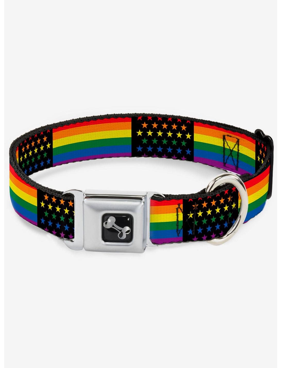 American Pride Flag Seatbelt Dog Collar, RAINBOW, hi-res