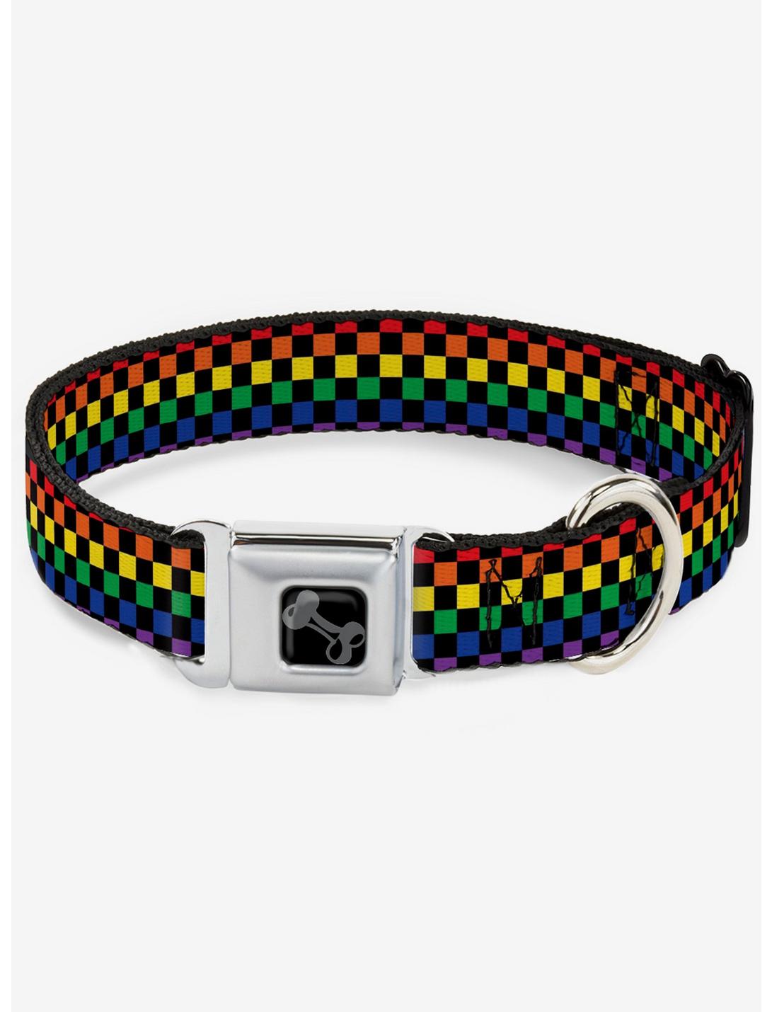 Rainbow Checker Seatbelt Dog Collar, RAINBOW, hi-res