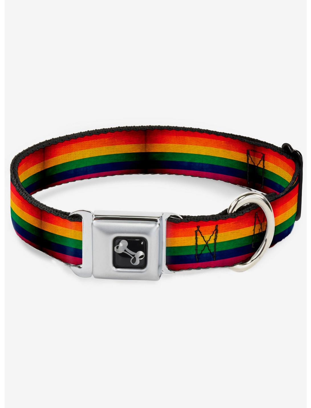 Weathered Rainbow Pride Flag Seatbelt Dog Collar, RAINBOW, hi-res