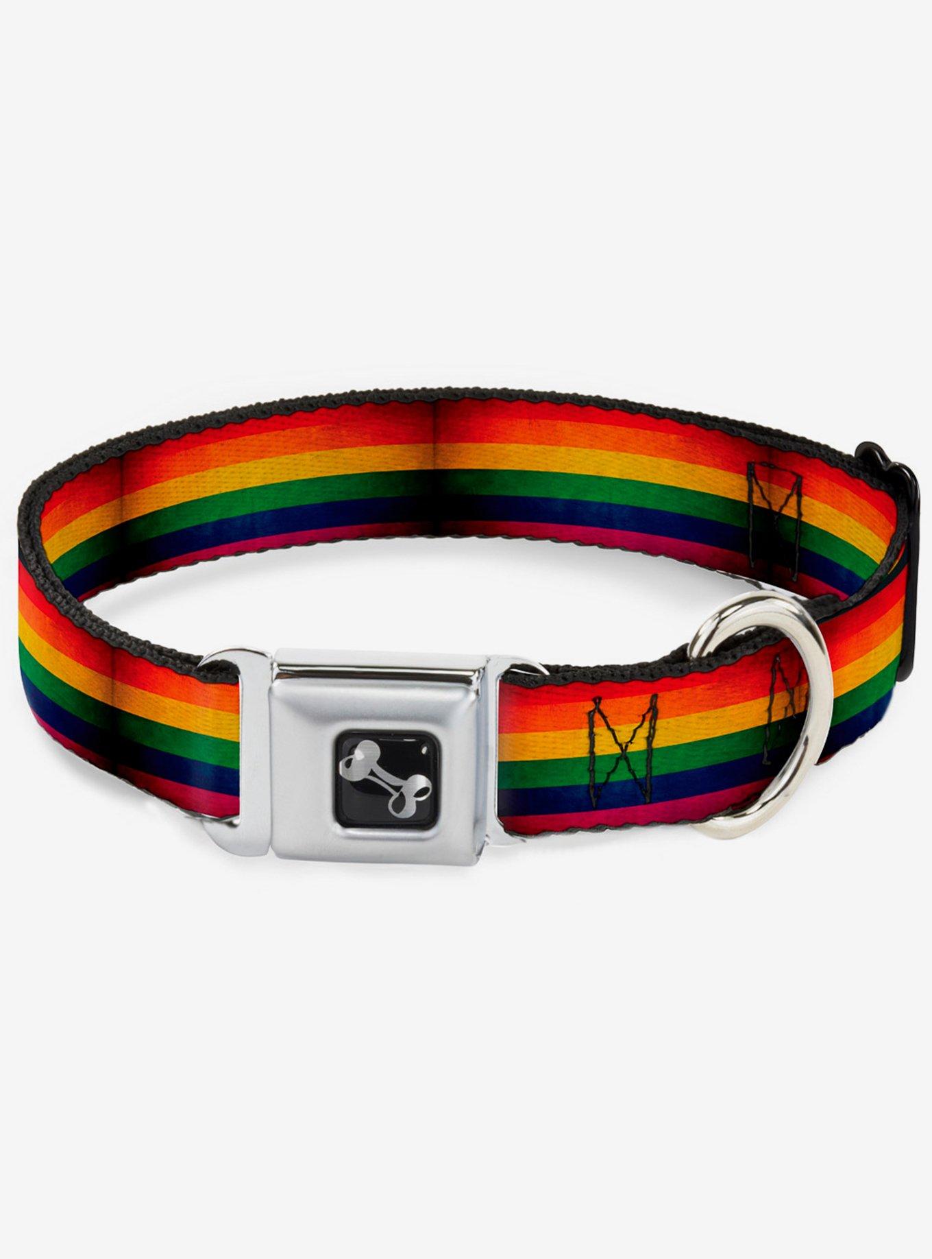 Weathered Rainbow Pride Flag Seatbelt Dog Collar, , hi-res