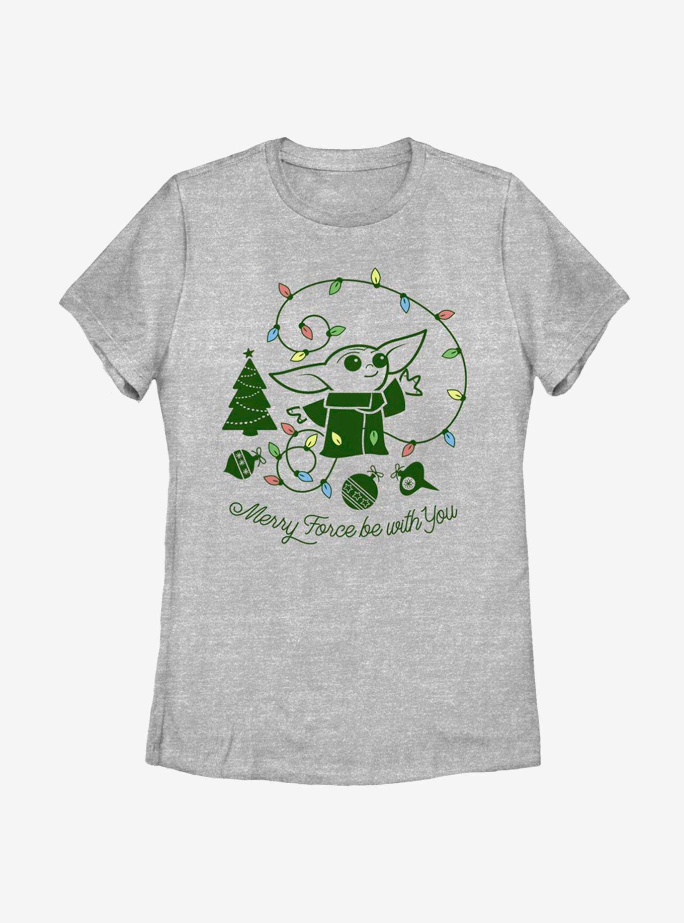 Star Wars The Mandalorian The Child Merry Force Be With You Womens T-Shirt, ATH HTR, hi-res