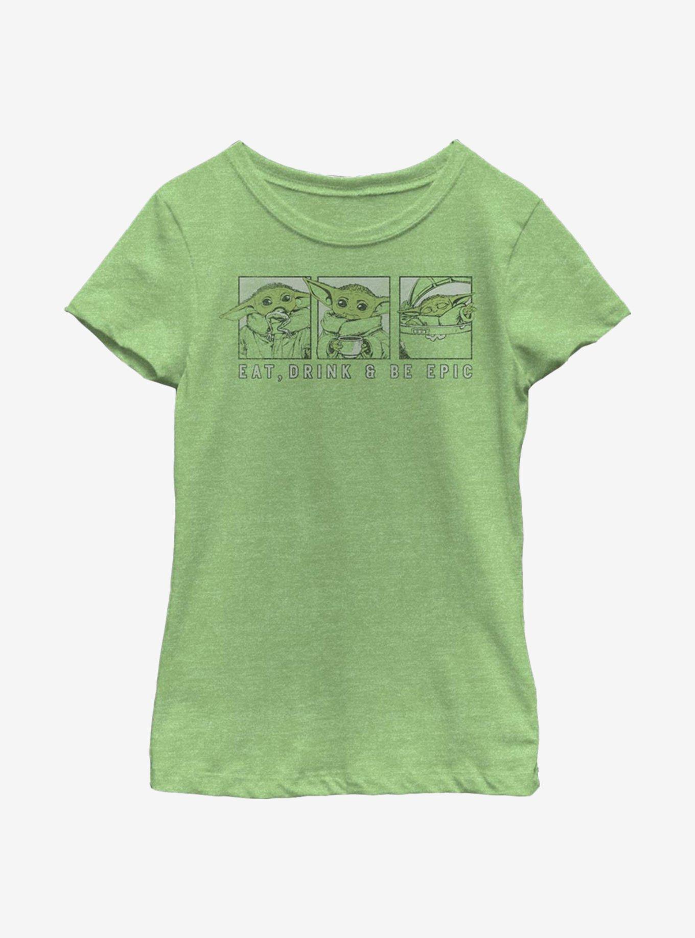 Star Wars The Mandalorian The Child Eat, Drink & Be Epic Youth Girls T-Shirt, GRN APPLE, hi-res