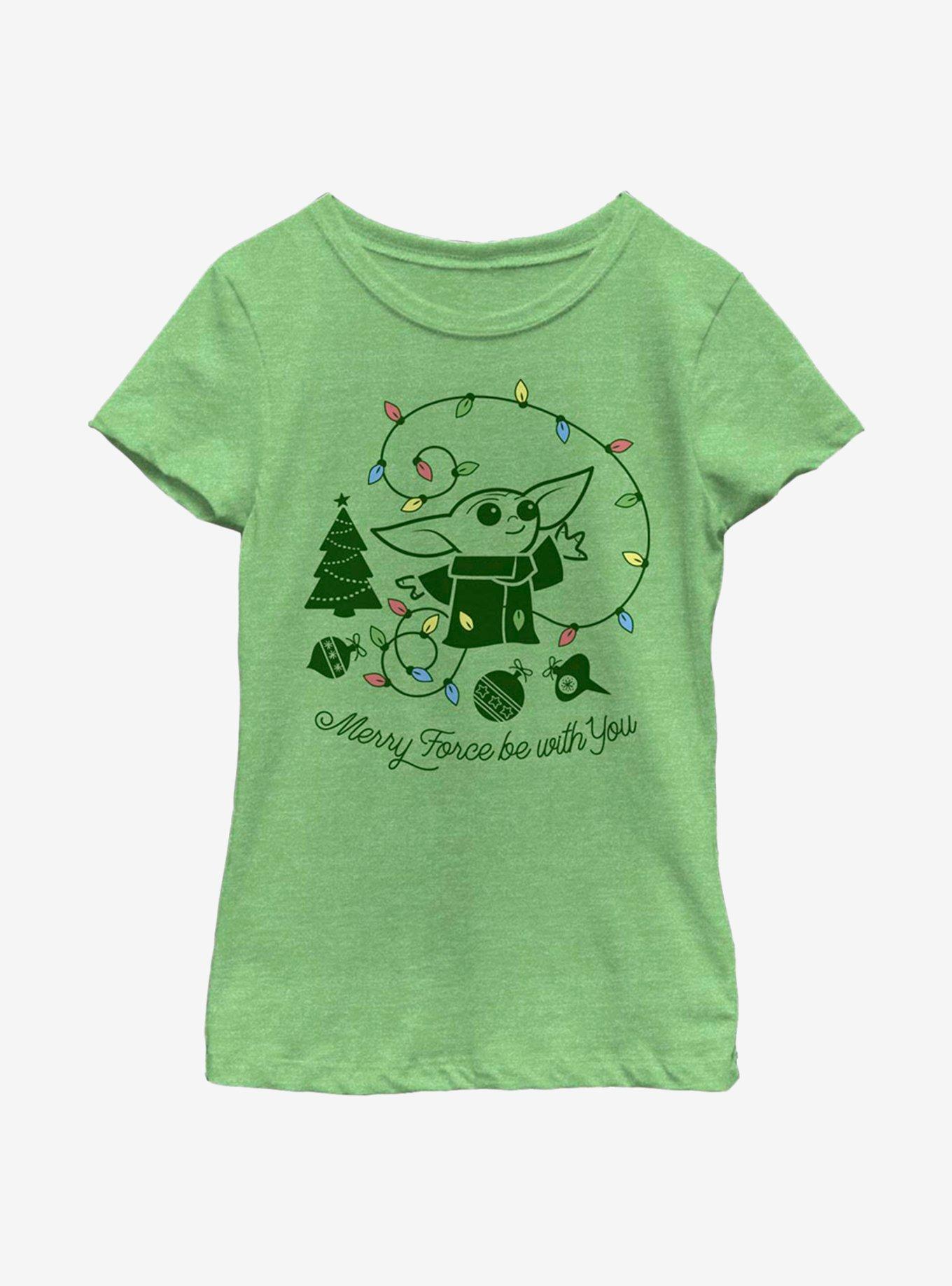 Star Wars The Mandalorian The Child Merry Force Be With You Youth Girls T-Shirt, GRN APPLE, hi-res