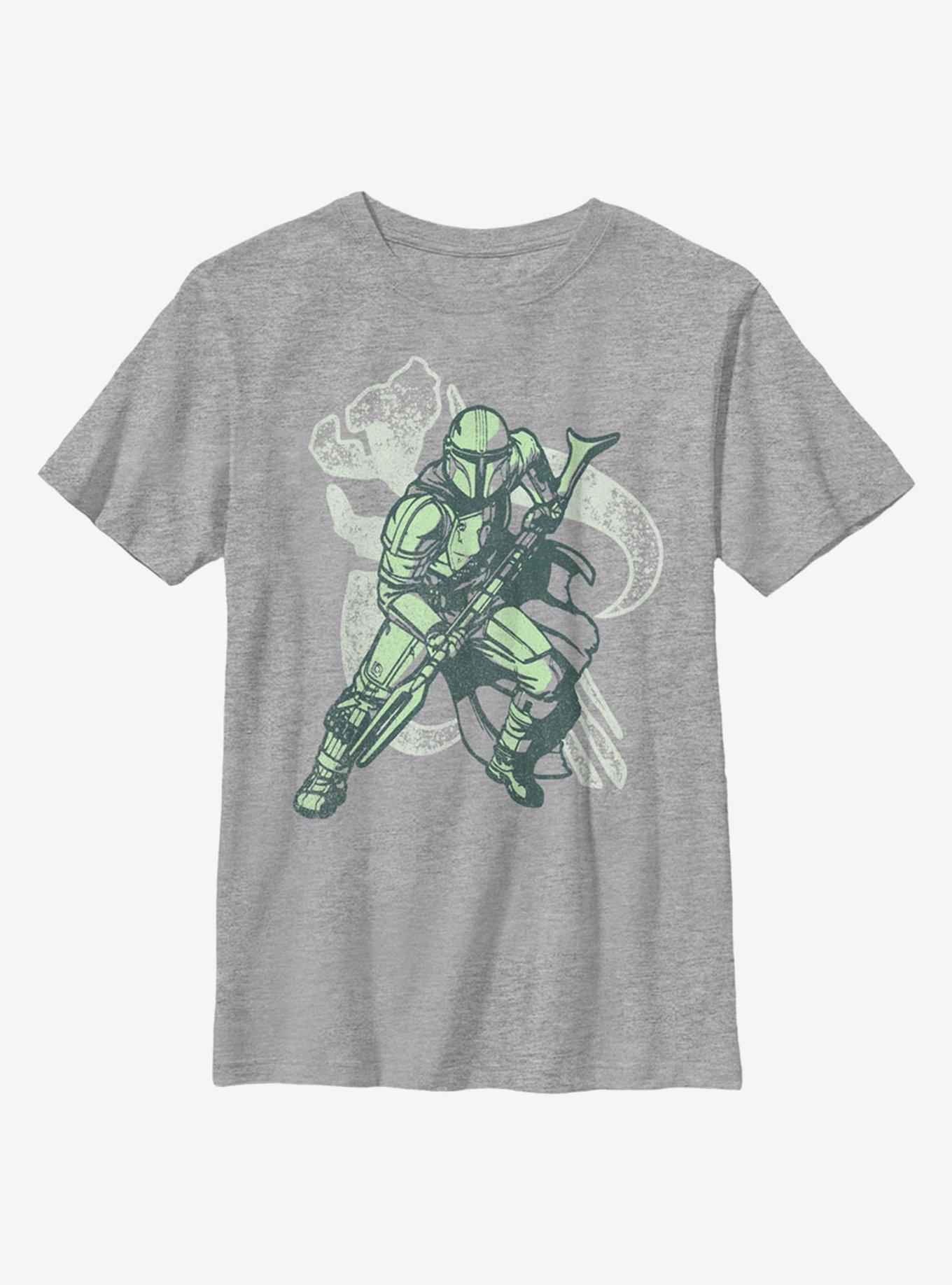 Star Wars The Mandalorian Crest Pose Youth T-Shirt, ATH HTR, hi-res